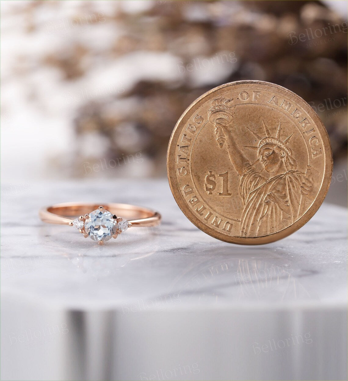 Aquamarine engagement ring , Marquise cut opal wedding band,Vintage rose gold wedding ring,Art deco Jewelry Anniversary wedding ring