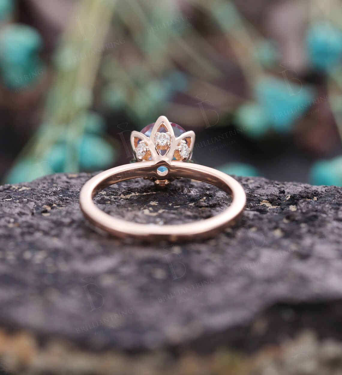 Alexandrite engagement ring vintage prong set unique moissanite rose gold wedding ring art deco solitaire anniversary promise wedding ring