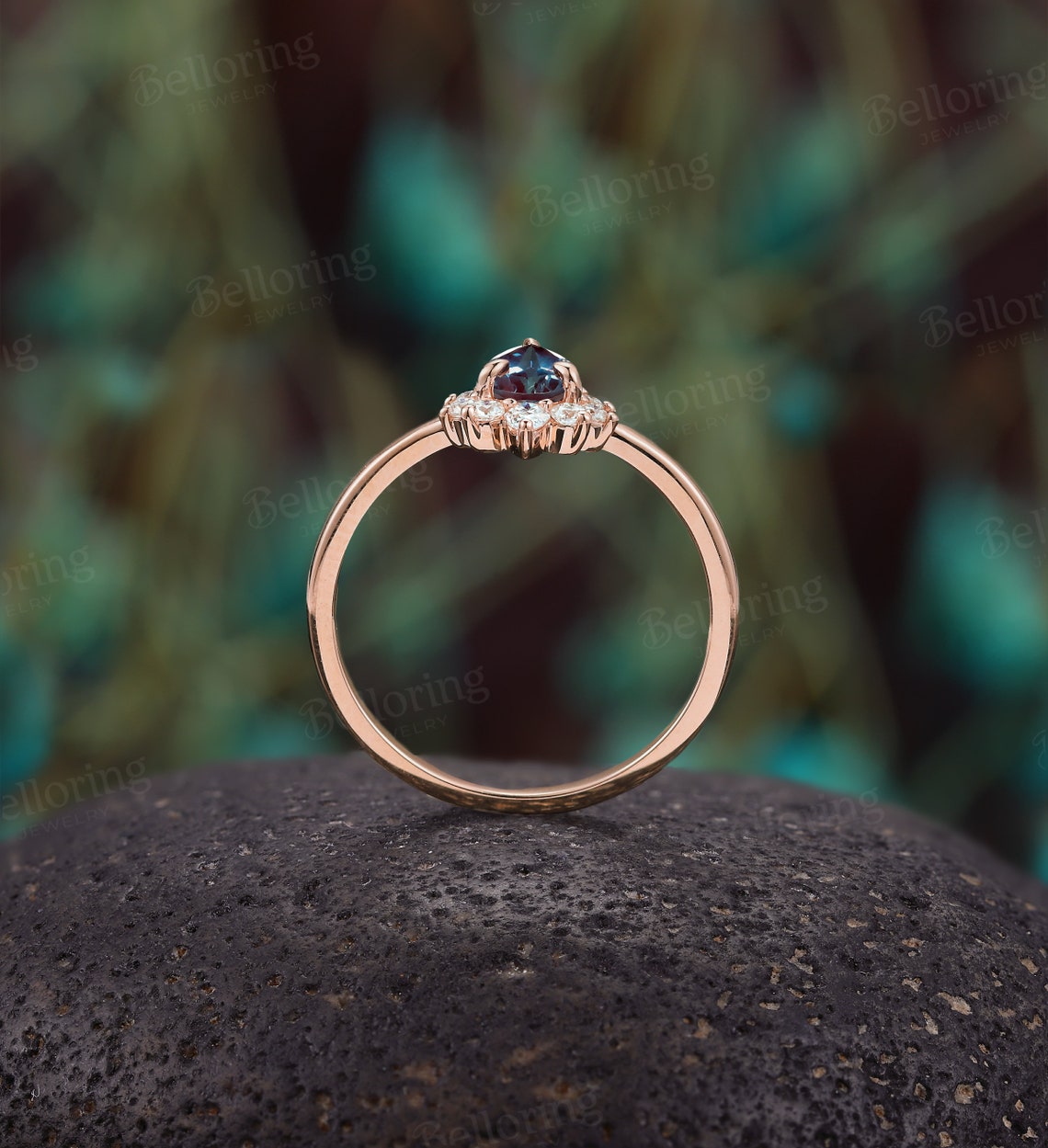 Vintage Pear shaped Alexandrite Engagement Ring,rose gold ring art deco moissanite ring,diamond wedding ring unique Anniversary promise Ring