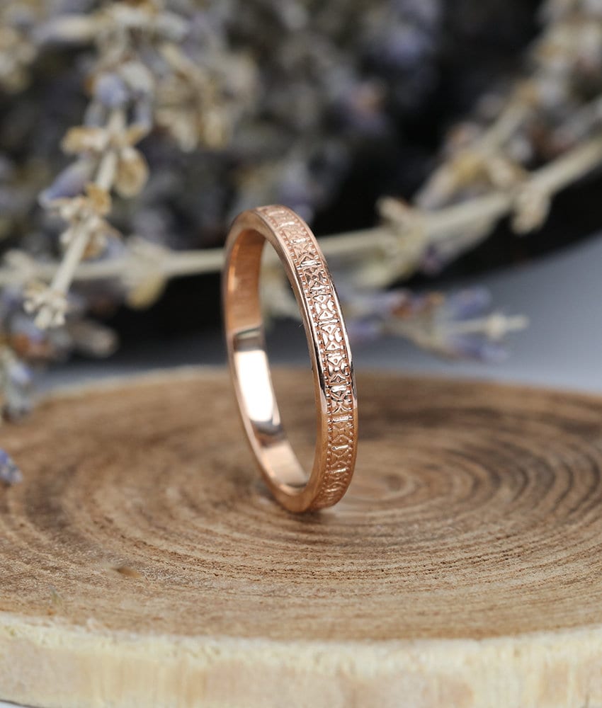 Art Deco straight wedding band solid rose gold band vintage band Antique Dainty Delicate band stacking matching band anniversary band ring