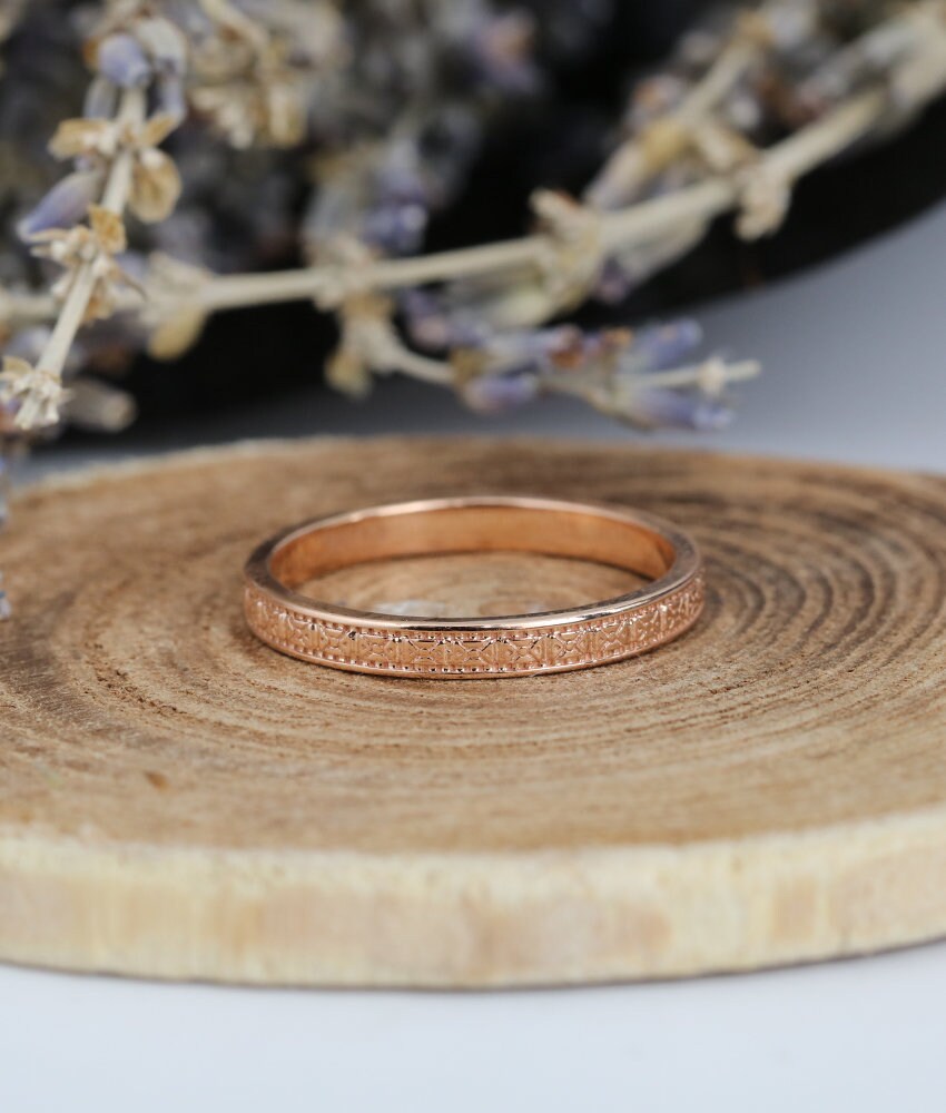 Art Deco straight wedding band solid rose gold band vintage band Antique Dainty Delicate band stacking matching band anniversary band ring