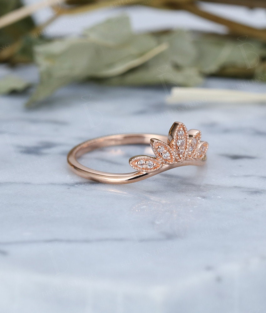 Alternative engagement ring vintage curved 14k rose gold Antique Halo diamond wedding   Unique bridal Birthstone Jewelry Anniversary