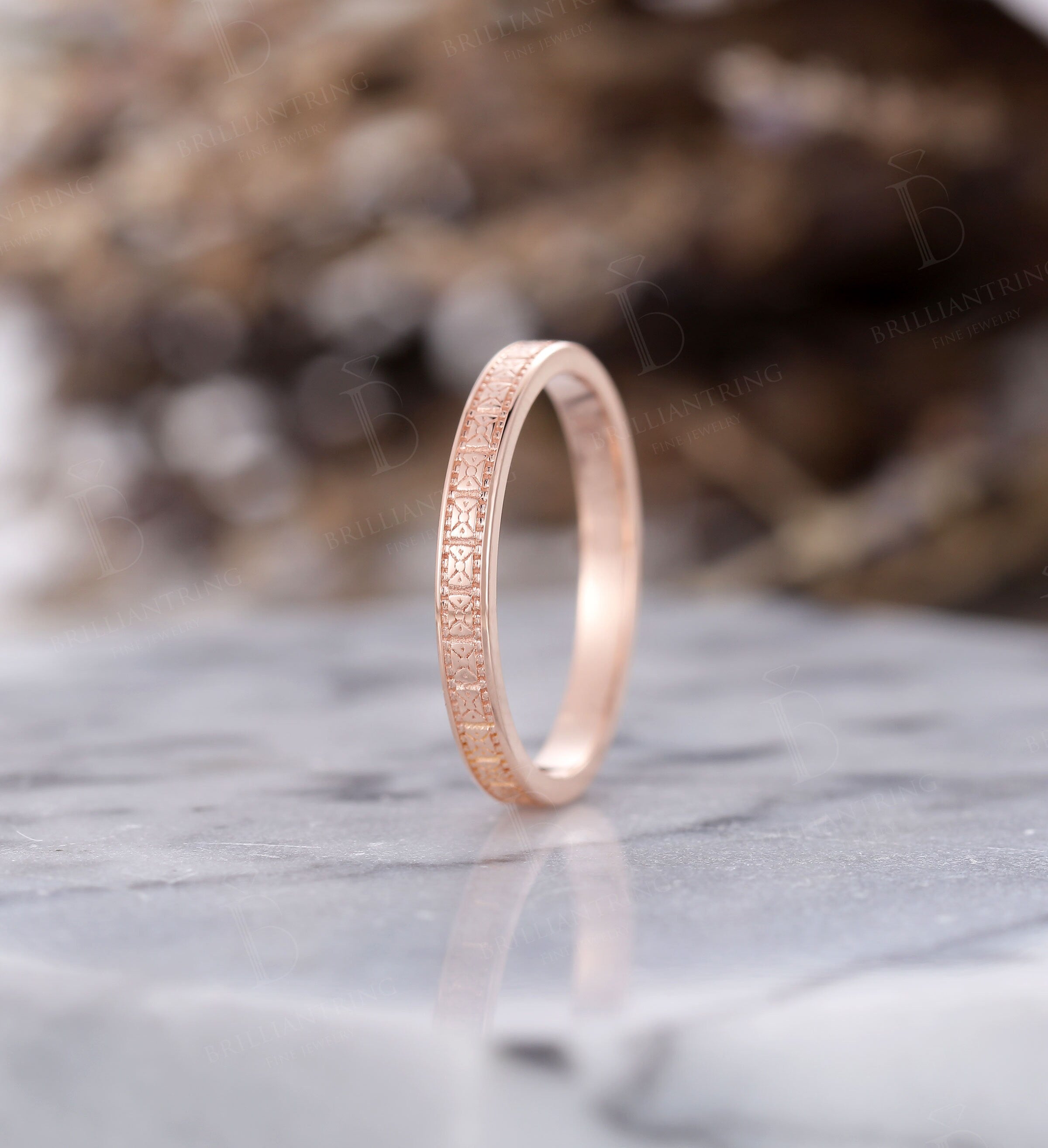 Art Deco straight wedding band solid rose gold band vintage band Antique Dainty Delicate band stacking matching band anniversary band ring