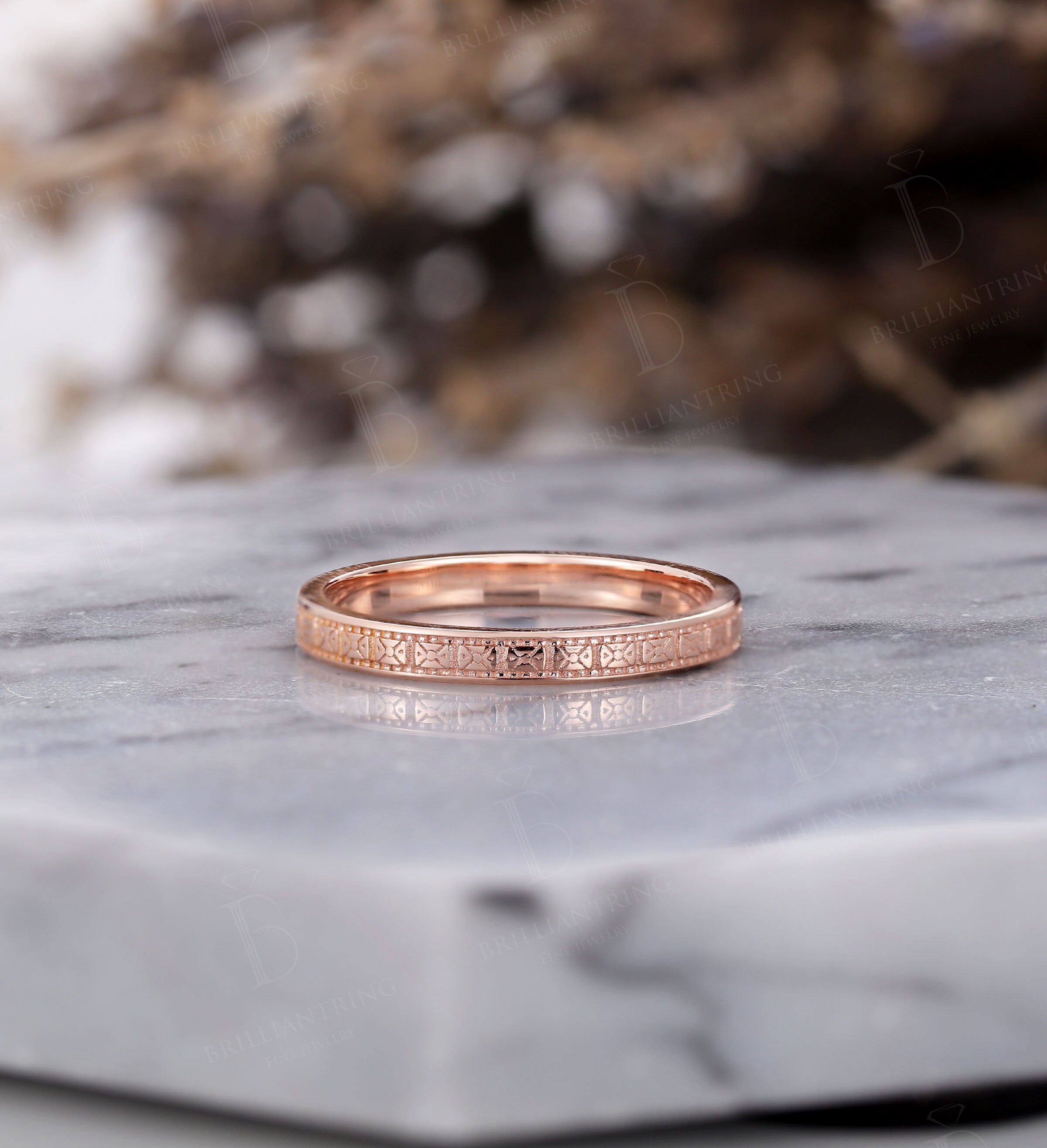 Art Deco straight wedding band solid rose gold band vintage band Antique Dainty Delicate band stacking matching band anniversary band ring