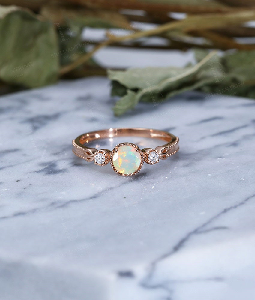 Vintage rose gold on sale opal engagement rings