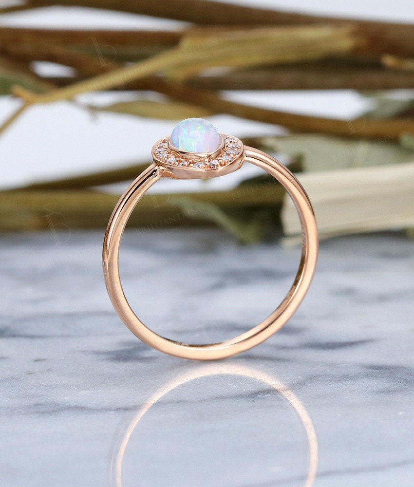 Lab Opal engagement ring vintage Rose gold  marquise cut Antique Halo diamond Half eternity Wedding  Promise Anniversary wedding ring