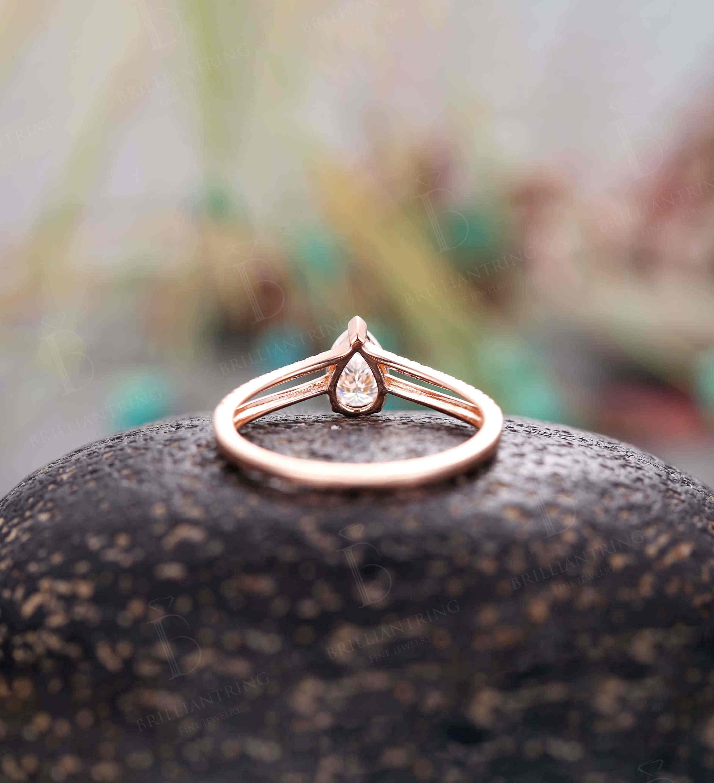 Art deco Pear shaped Moissanite engagement ring Vintage antique diamond half eternity rose gold Unique wedding  promise ring