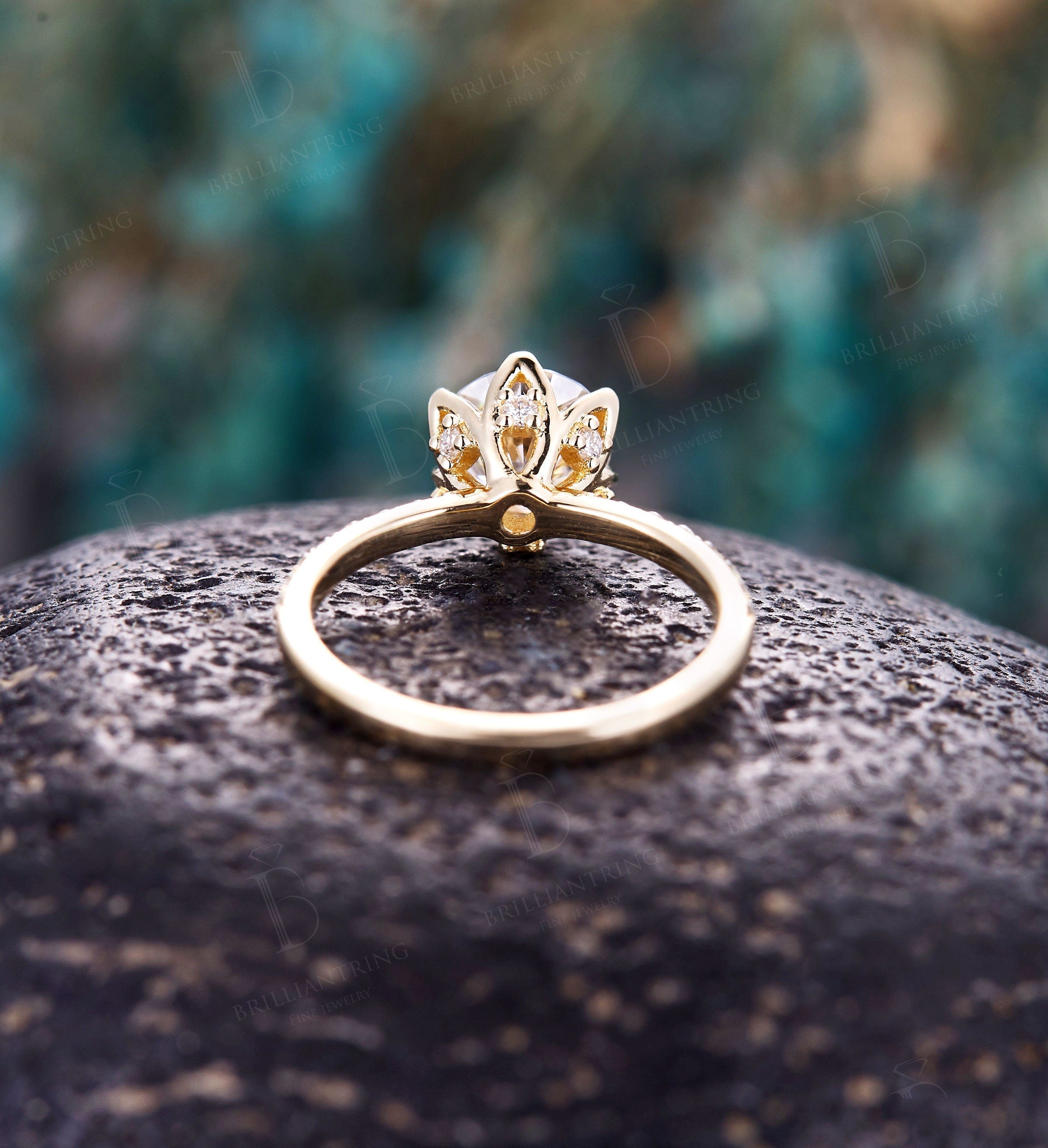 Moissanite engagement ring vintage yellow gold  Half eternity  antique unique prong set Promise ring anniversary ring rings for