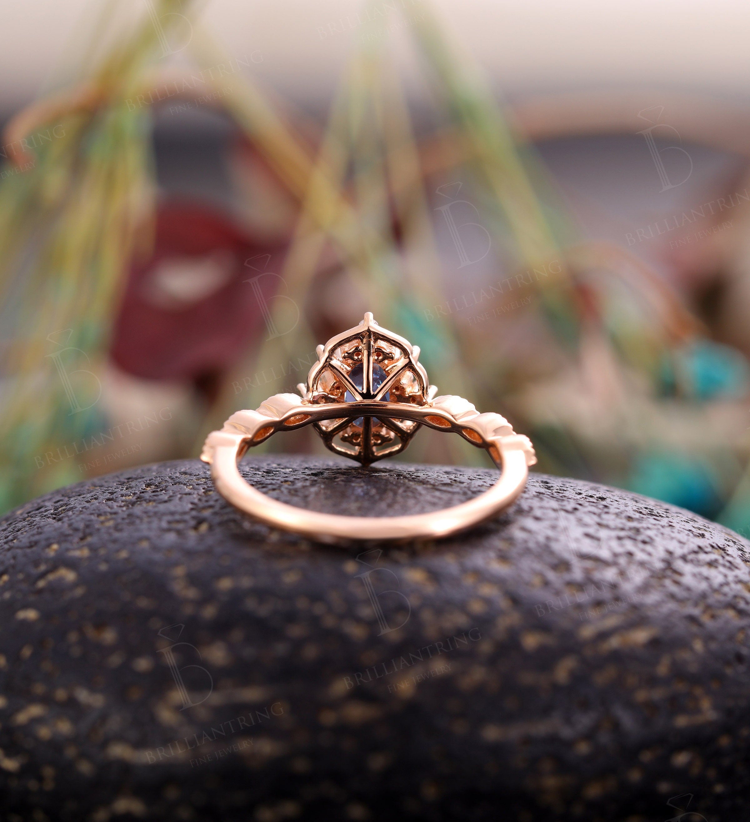 Alexandrite engagement ring vintage rose gold oval cut Antique unique moissanite milgrain Wedding  Promise Anniversary wedding ring