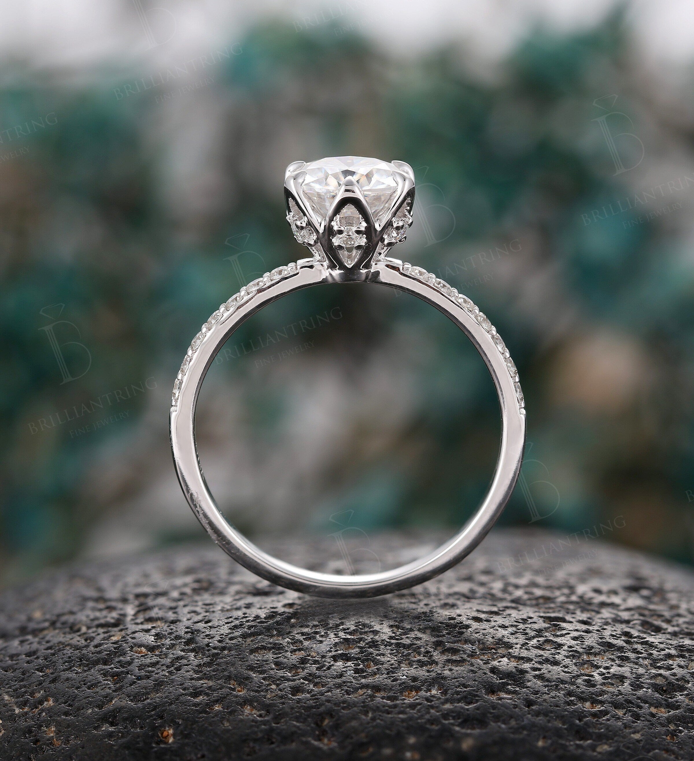 Moissanite engagement ring vintage white gold  Half eternity  antique unique prong set Promise ring anniversary ring rings for