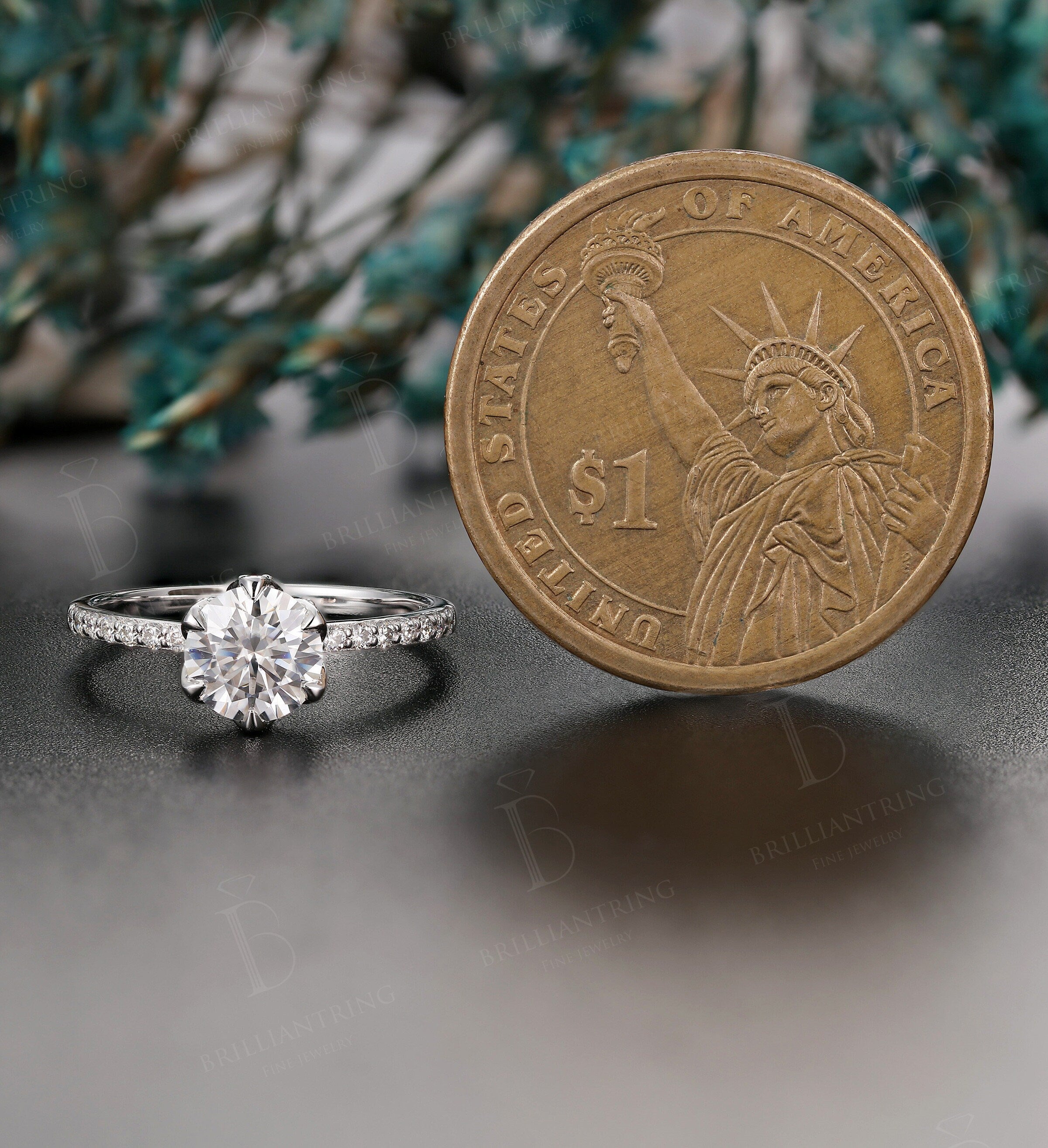 Moissanite engagement ring vintage white gold  Half eternity  antique unique prong set Promise ring anniversary ring rings for