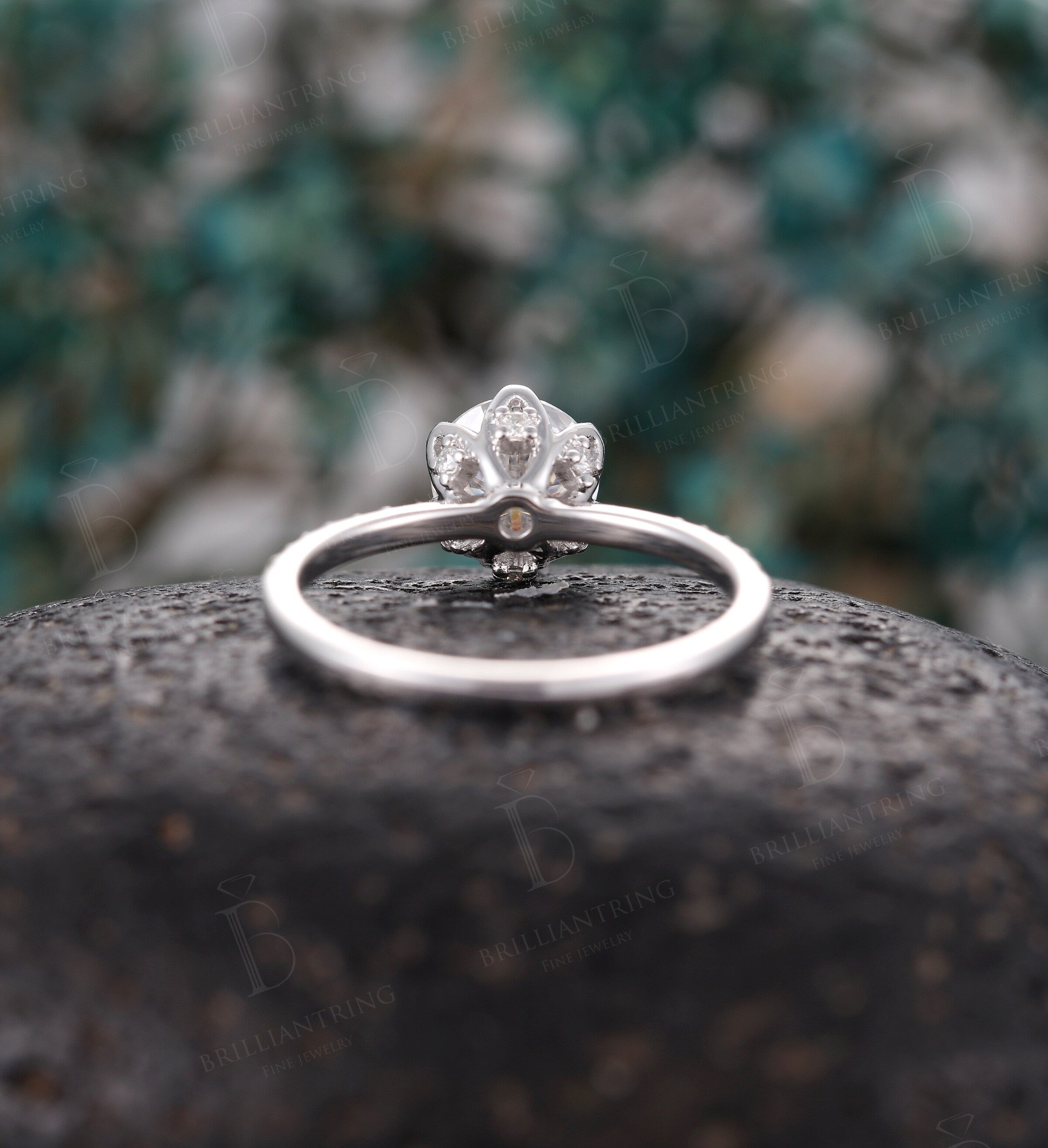 Moissanite engagement ring vintage white gold  Half eternity  antique unique prong set Promise ring anniversary ring rings for