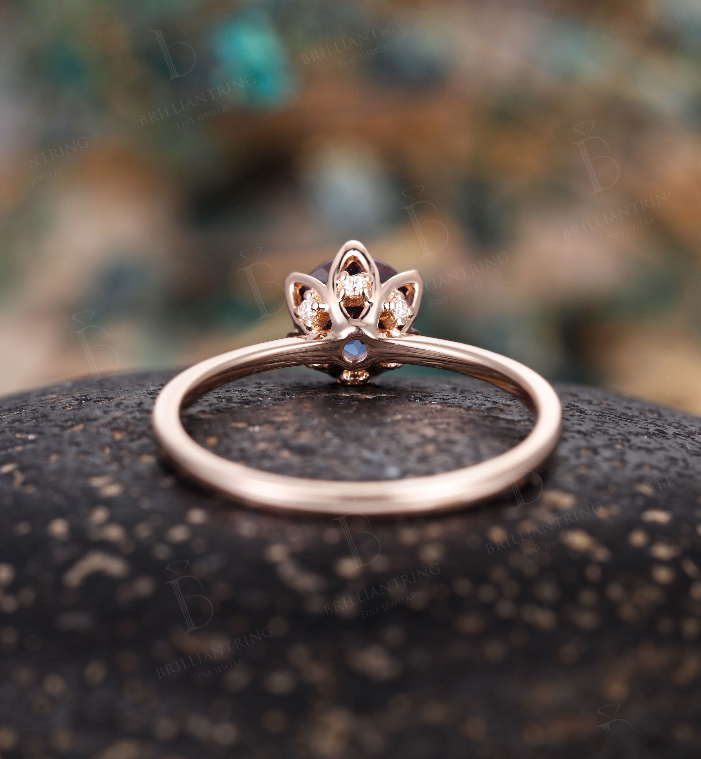 Alexandrite engagement ring vintage prong set unique rose gold moissanite art deco Wedding solitaire  Jewelry anniversary wedding ring