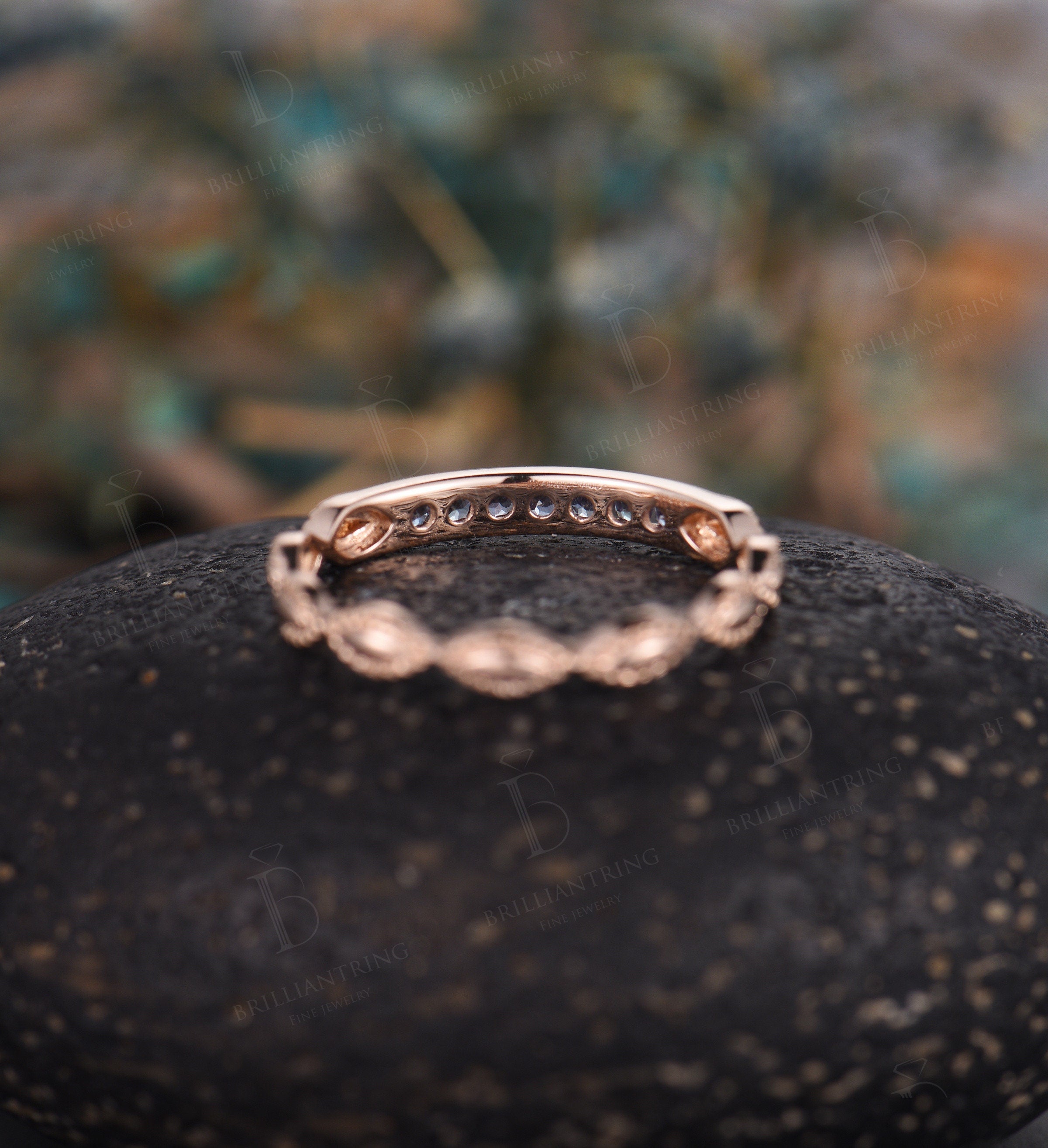 Alexandrite wedding band vintage milgrain ring unique rose gold  art deco ring  anniversary gift ring for women