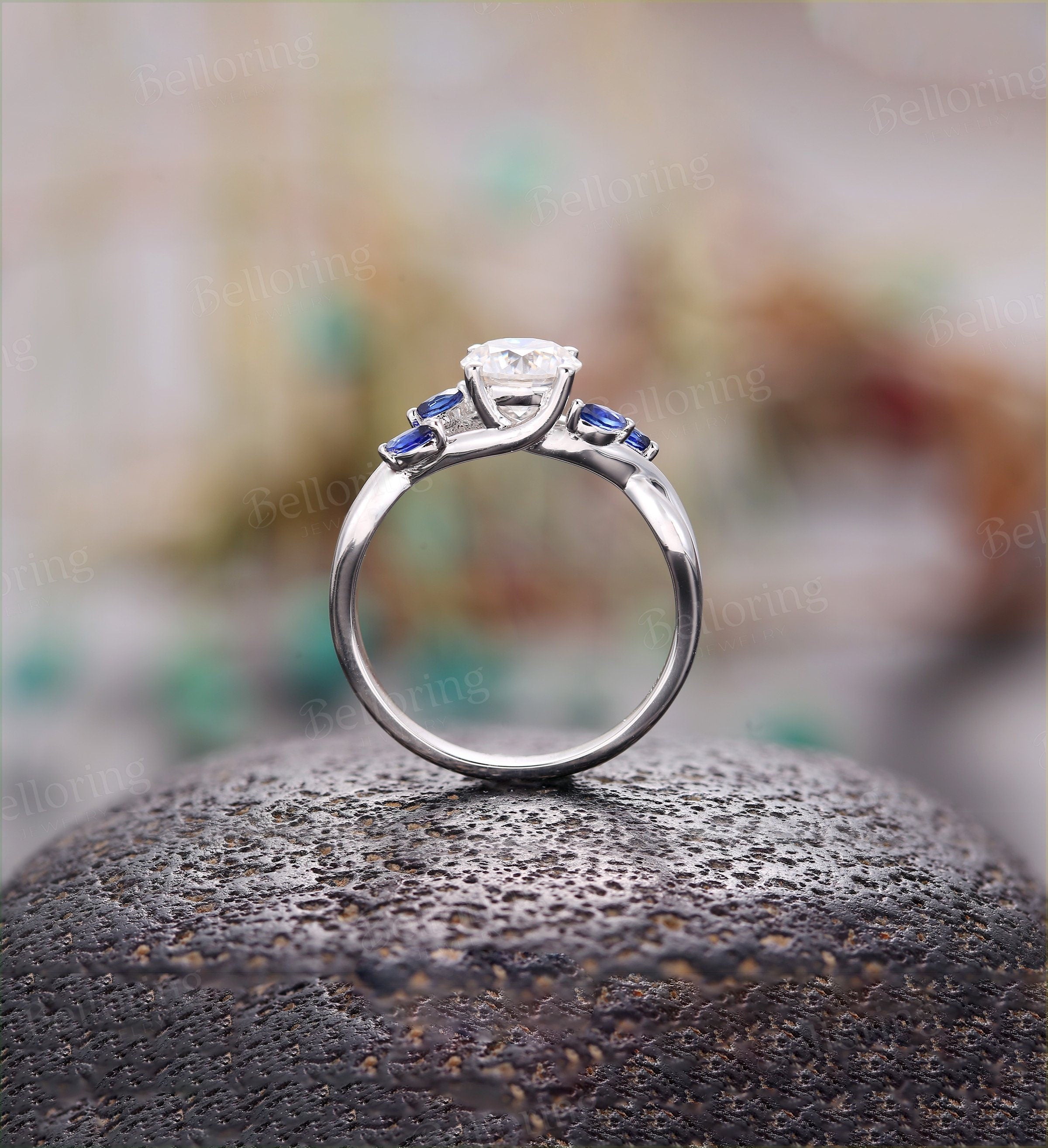 Moissanite engagement ring 14k white gold marquise cut lab sapphire vintage Wedding ring for  unique Jewelry Anniversary wedding ring