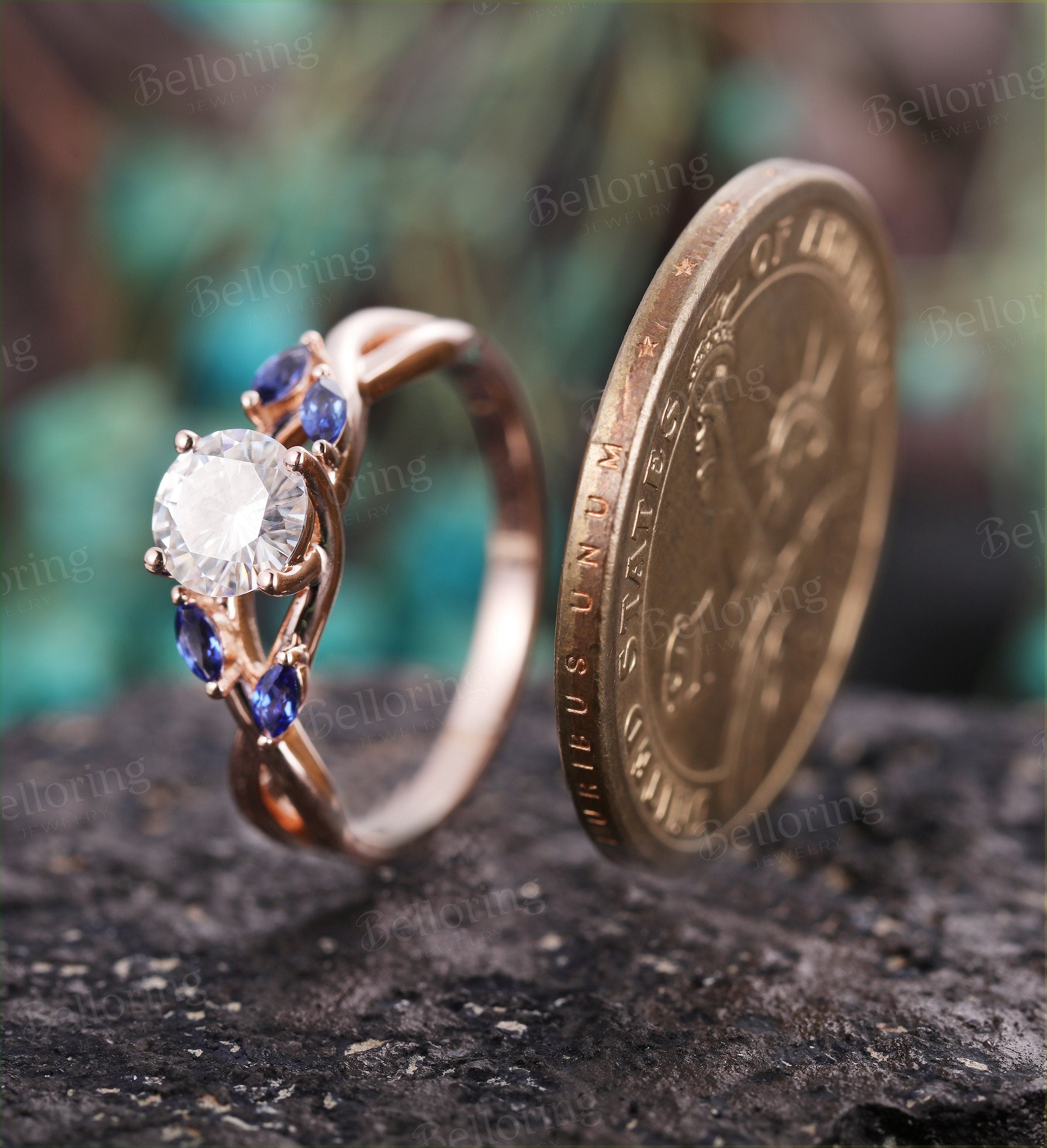 Moissanite engagement ring 14k rose gold marquise cut sapphire vintage Wedding ring for  unique Jewelry Anniversary wedding ring