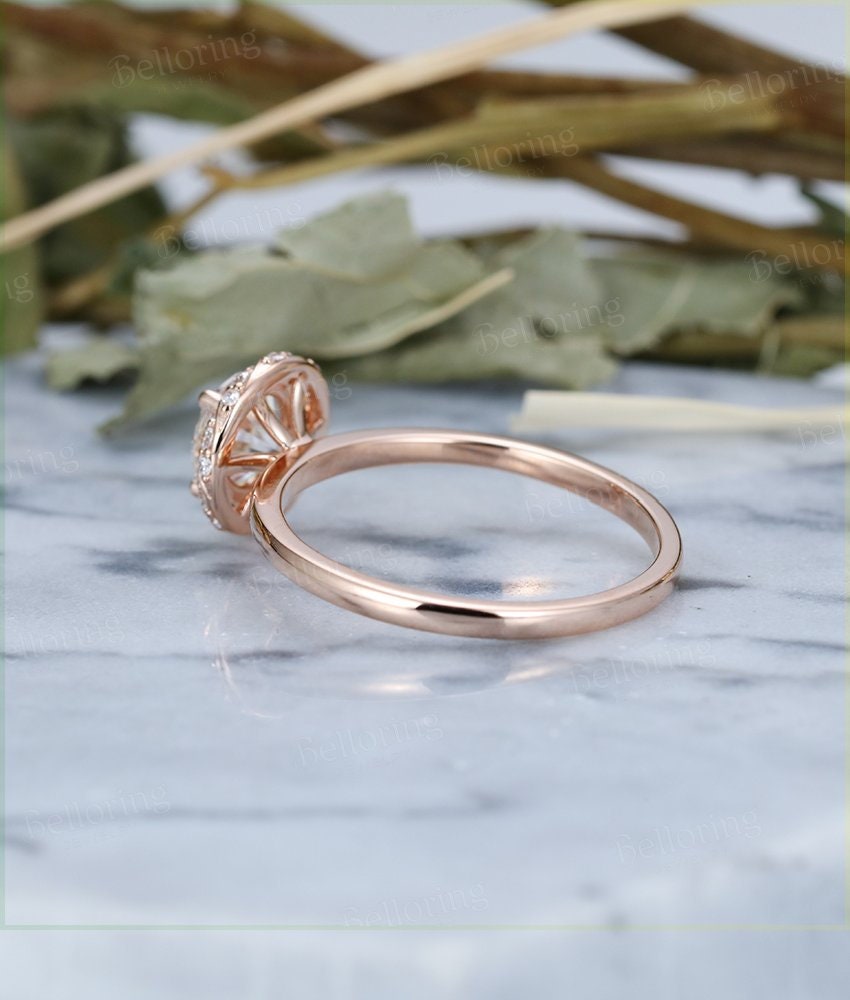 Moissanite Engagement Ring Rose Gold round Cut Vintage Halo Diamond Wedding  antique Half eternity Promise gift Bridal Jewelry  Anniversary