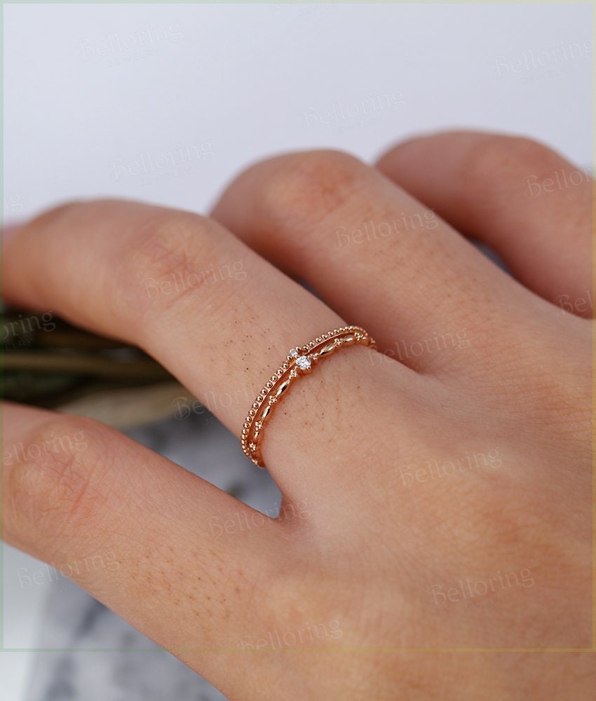 14K Rose Gold Engagement Ring vintage  Antique Halo diamond wedding  Half eternity  Jewelry birthstone Anniversary wedding ring