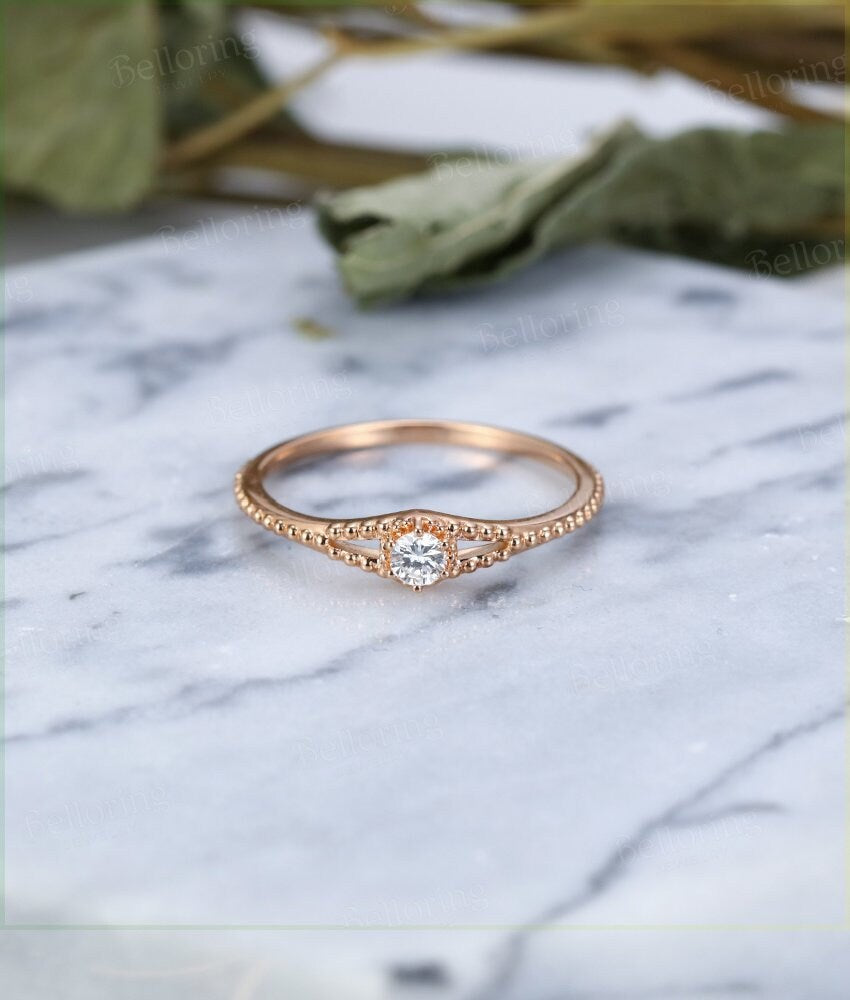 14k  Rose Gold Engagement Ring vintage Art Deco Halo diamond Half eternity wedding antique Bridal  Jewelry Promise  Anniversary wedding ring