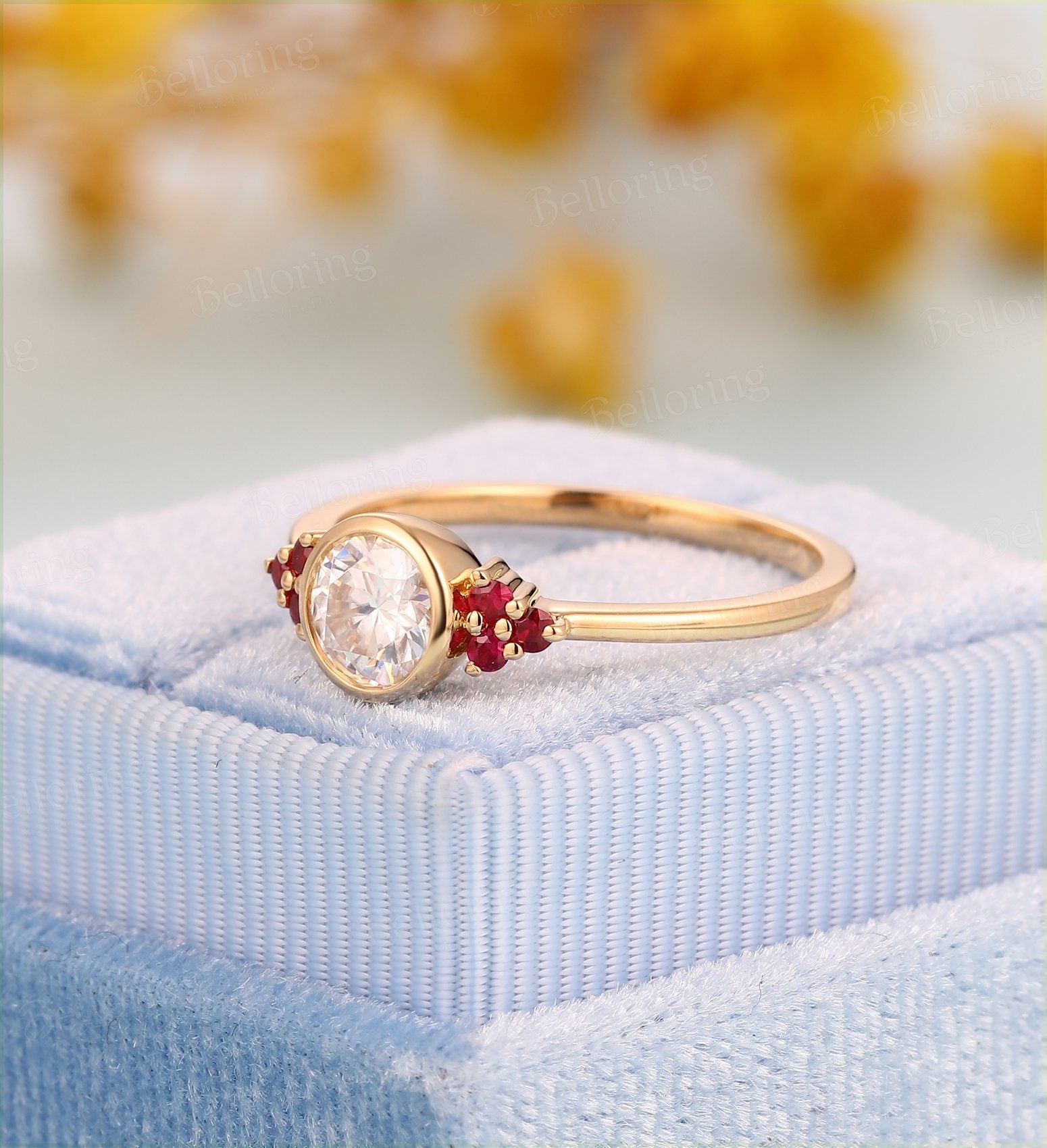 Art deco engagement ring  Vintage moissanite natural ruby white gold Unique Delicate wedding Bridal Jewelry birthstone wedding ring