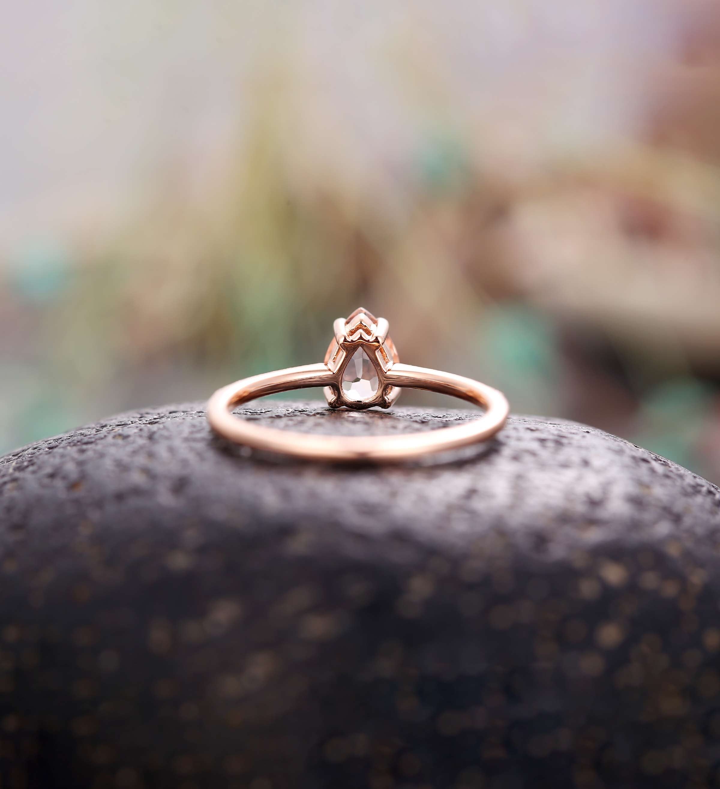 Morganite engagement ring Rose gold pear cut vintage Halo diamond Half eternity Wedding  Jewelry birthstone Anniversary wedding ring