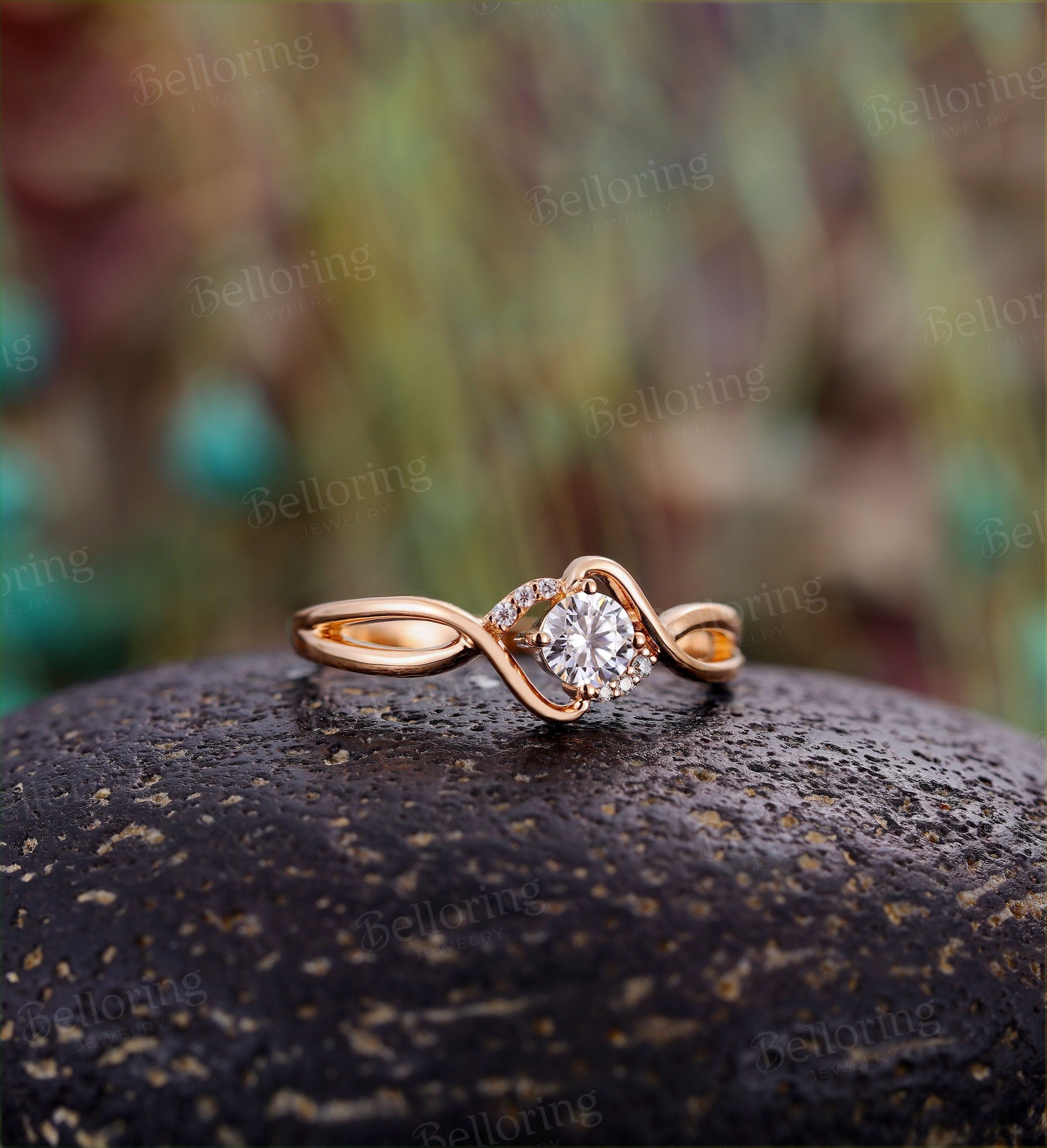 Moissanite engagement ring Vintage art deco diamond rose gold Unique wedding  infinity ring Jewelry birthstone Anniversary wedding ring