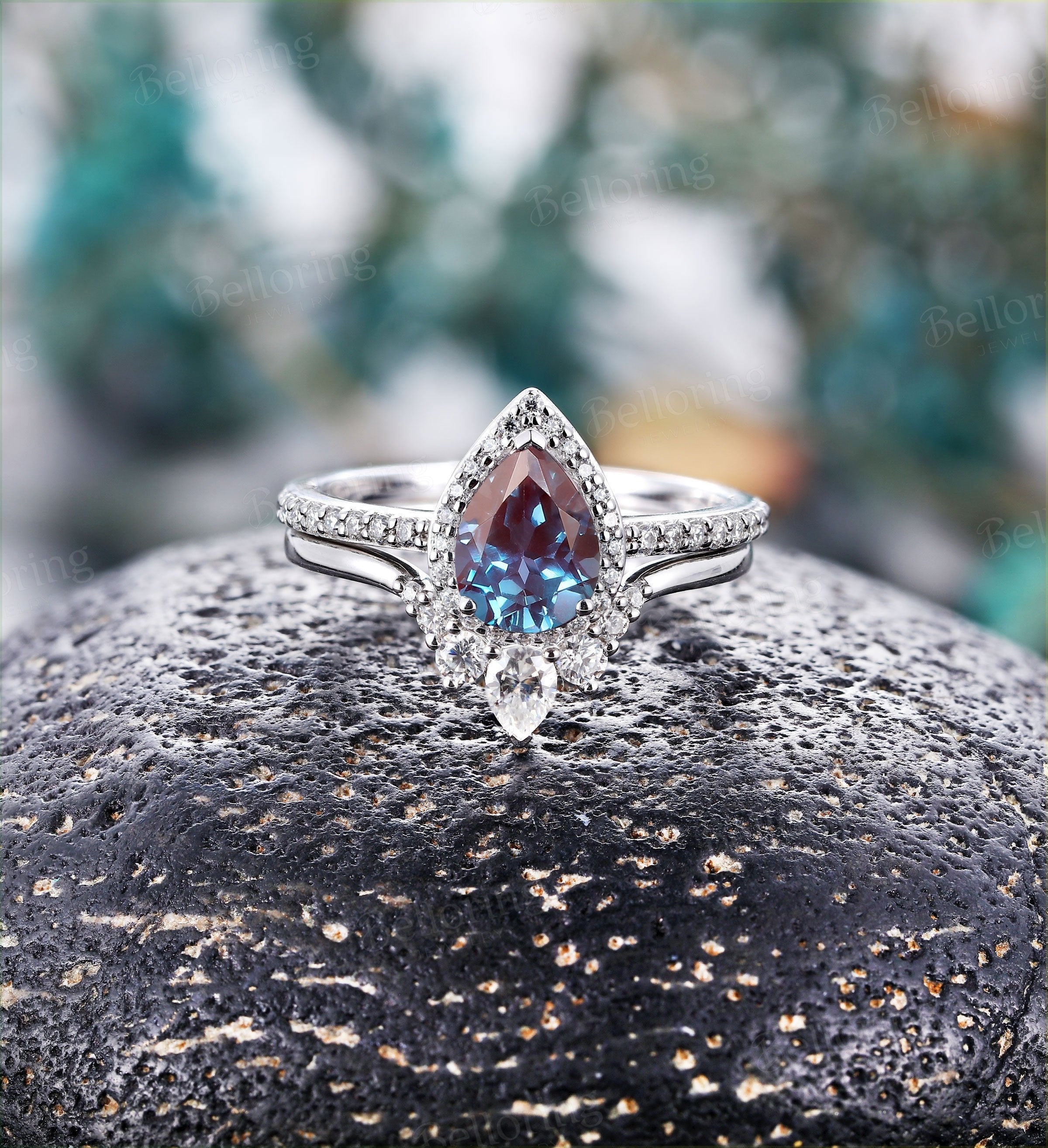 Moissanite alexandrite store engagement ring