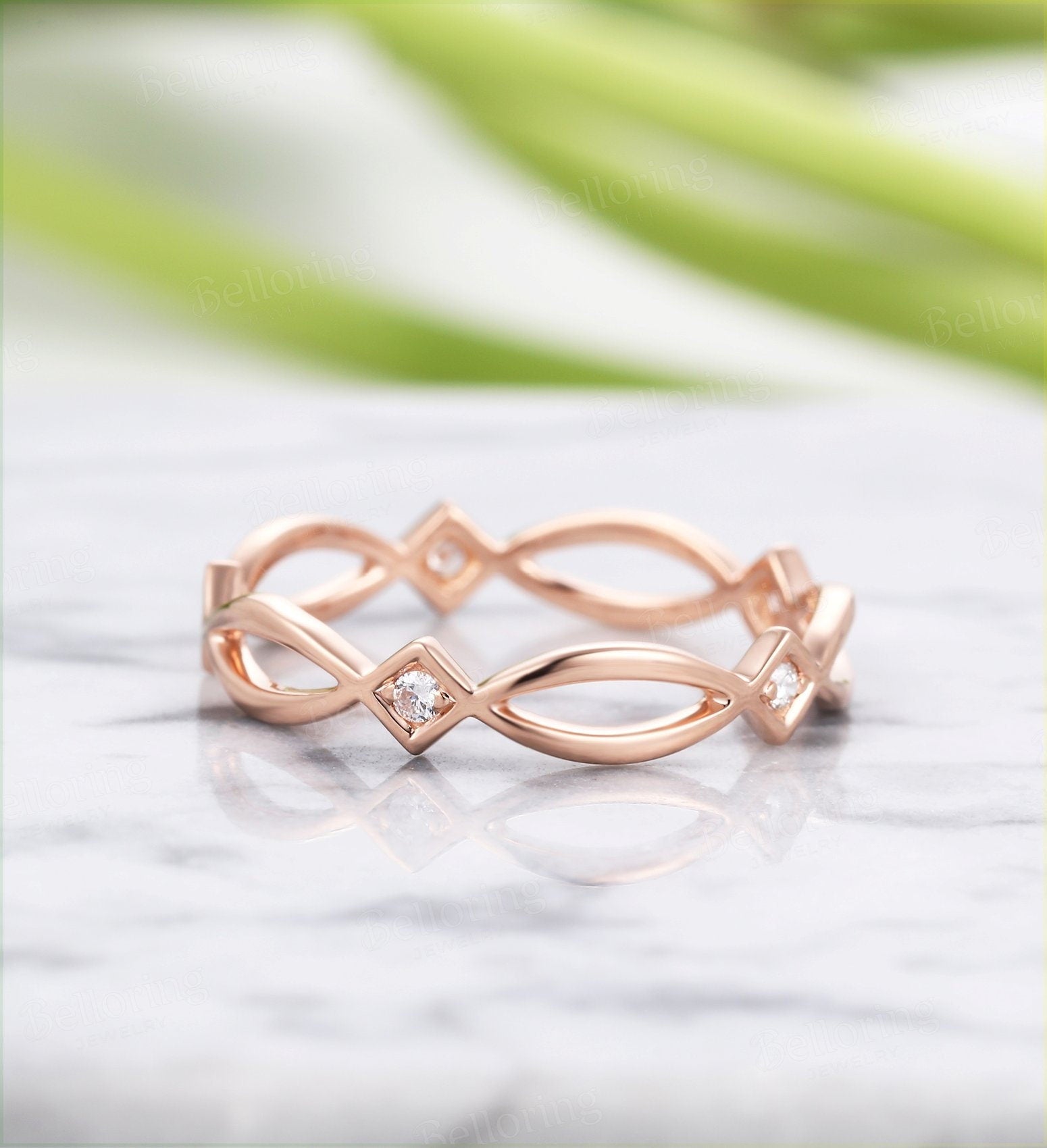 Diamond wedding band for  rose gold solid Unique wedding ring antique Jewelry Anniversary wedding ring celtic dainty stacking band