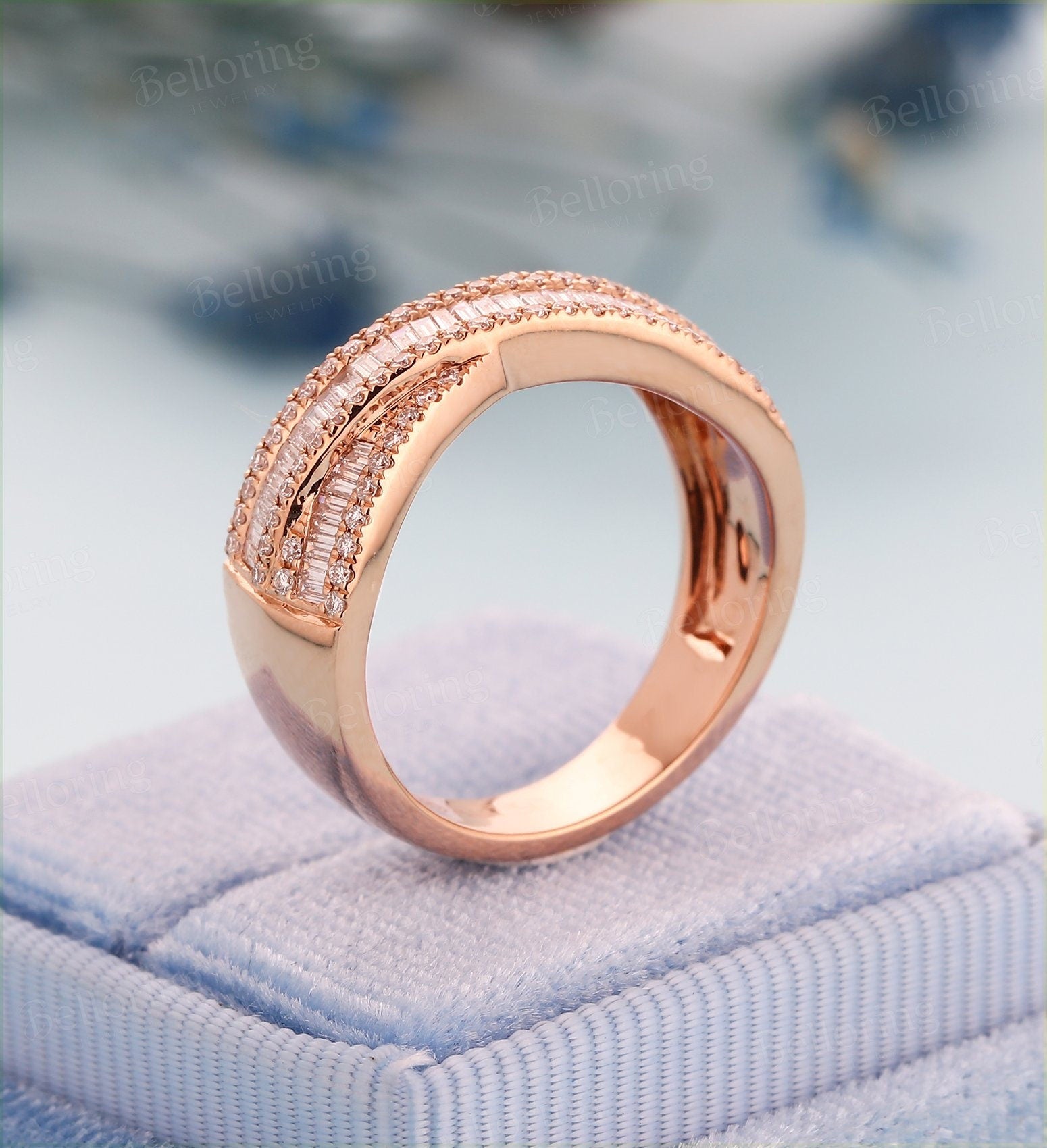 Baguette cut diamond engagement ring unique rose gold vintage X ring antique Jewelry wedding rings for  art doco bowknot wedding ring