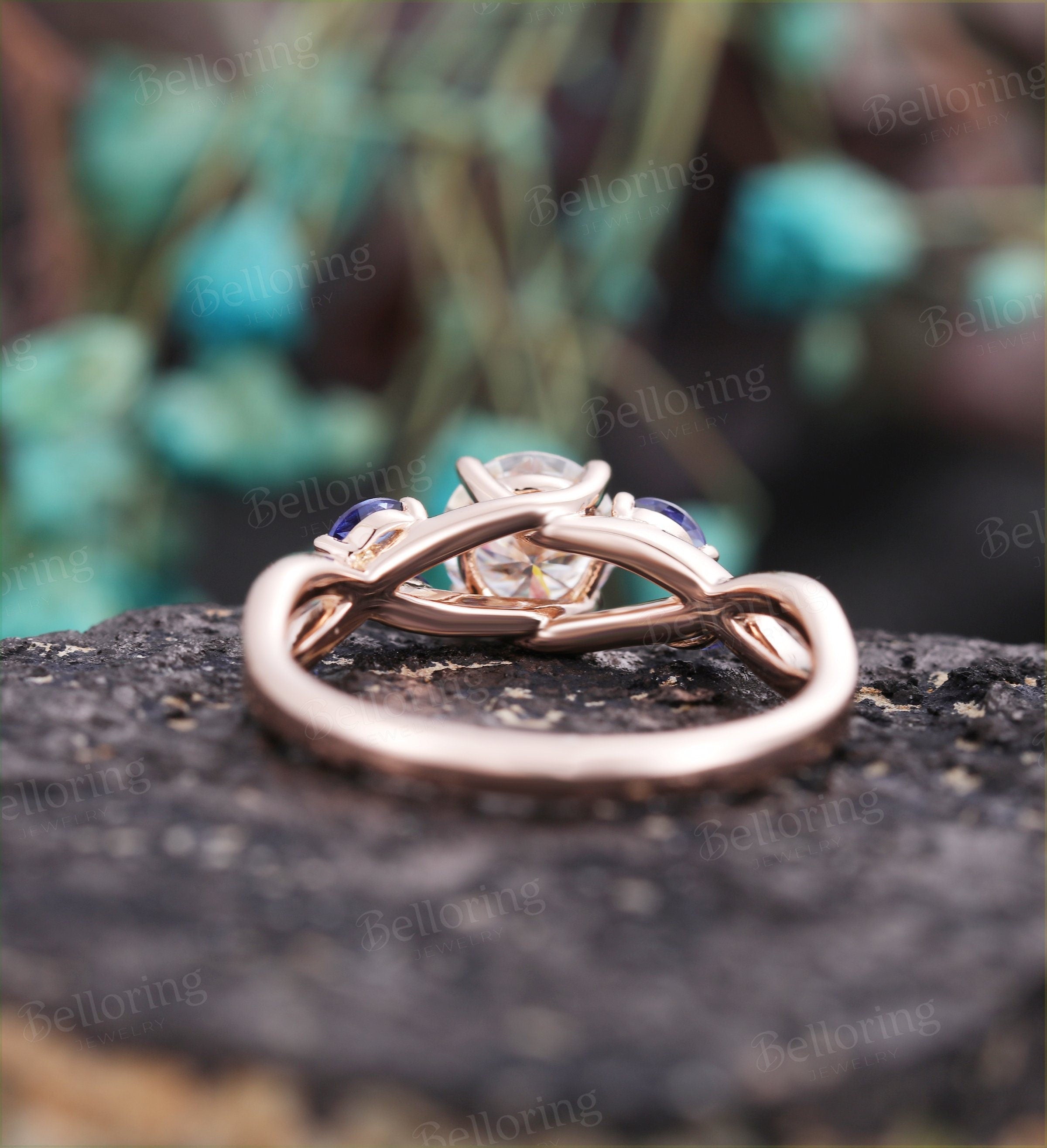 Moissanite engagement ring 14k rose gold marquise cut sapphire vintage Wedding ring for  unique Jewelry Anniversary wedding ring