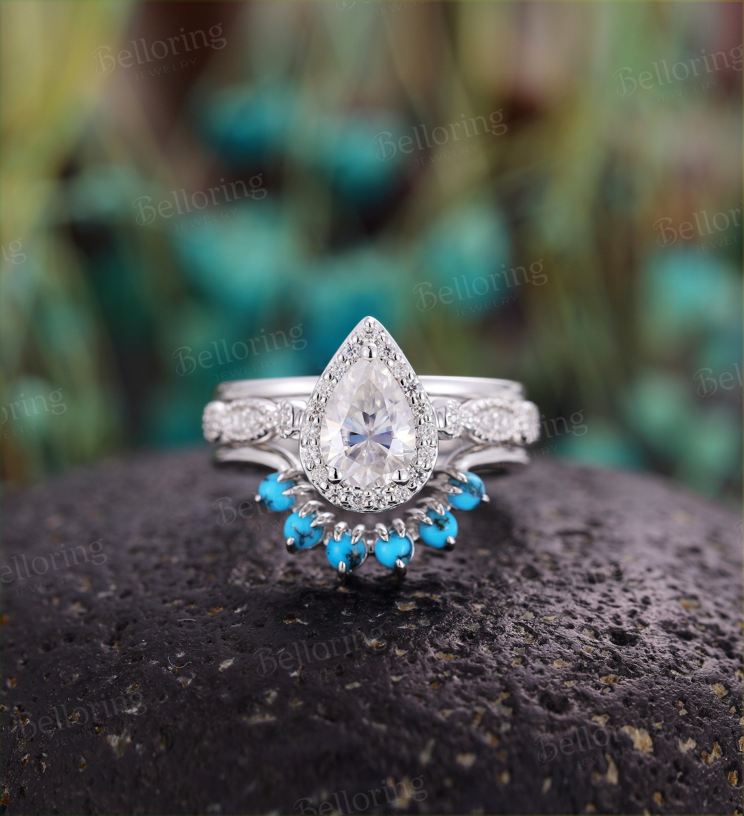 Turquoise Wedding Jewelry Set Turquoise Wedding Band Set With