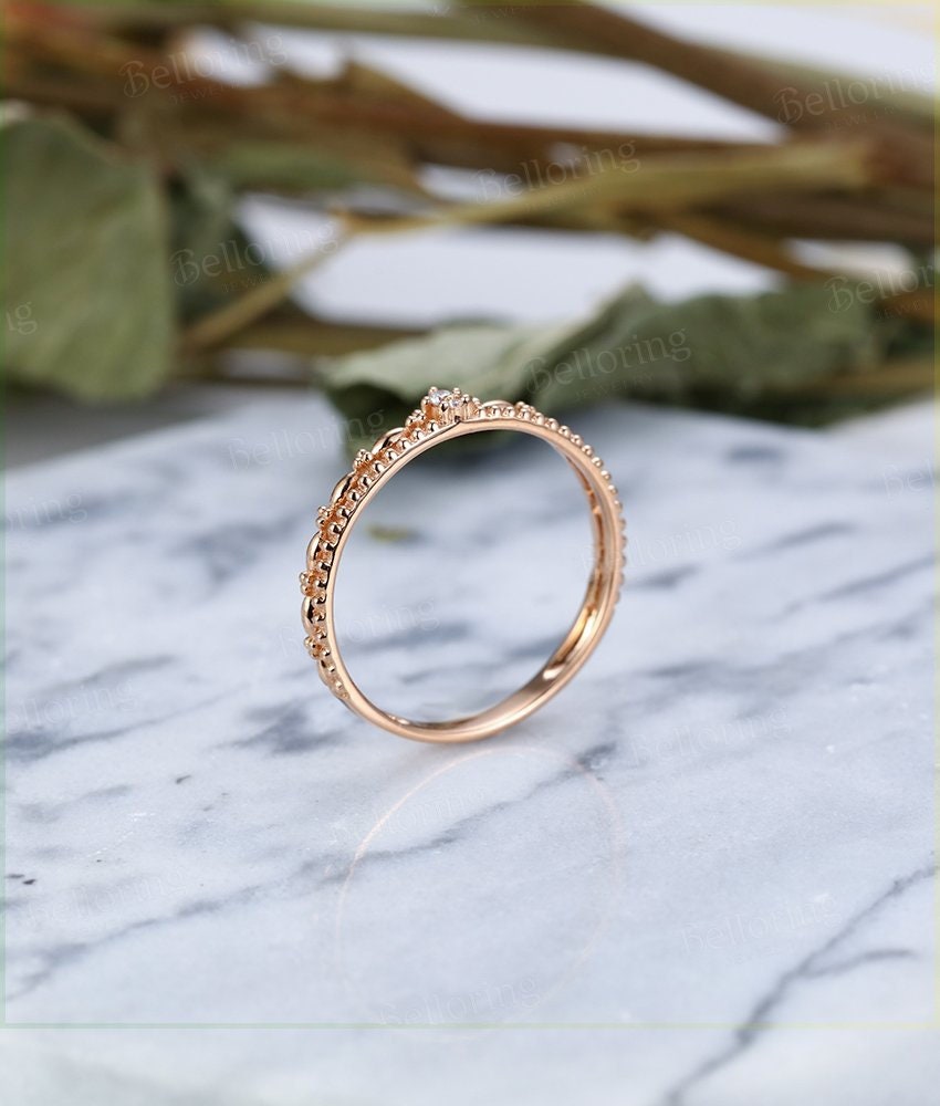 14K Rose Gold Engagement Ring vintage  Antique Halo diamond wedding  Half eternity  Jewelry birthstone Anniversary wedding ring