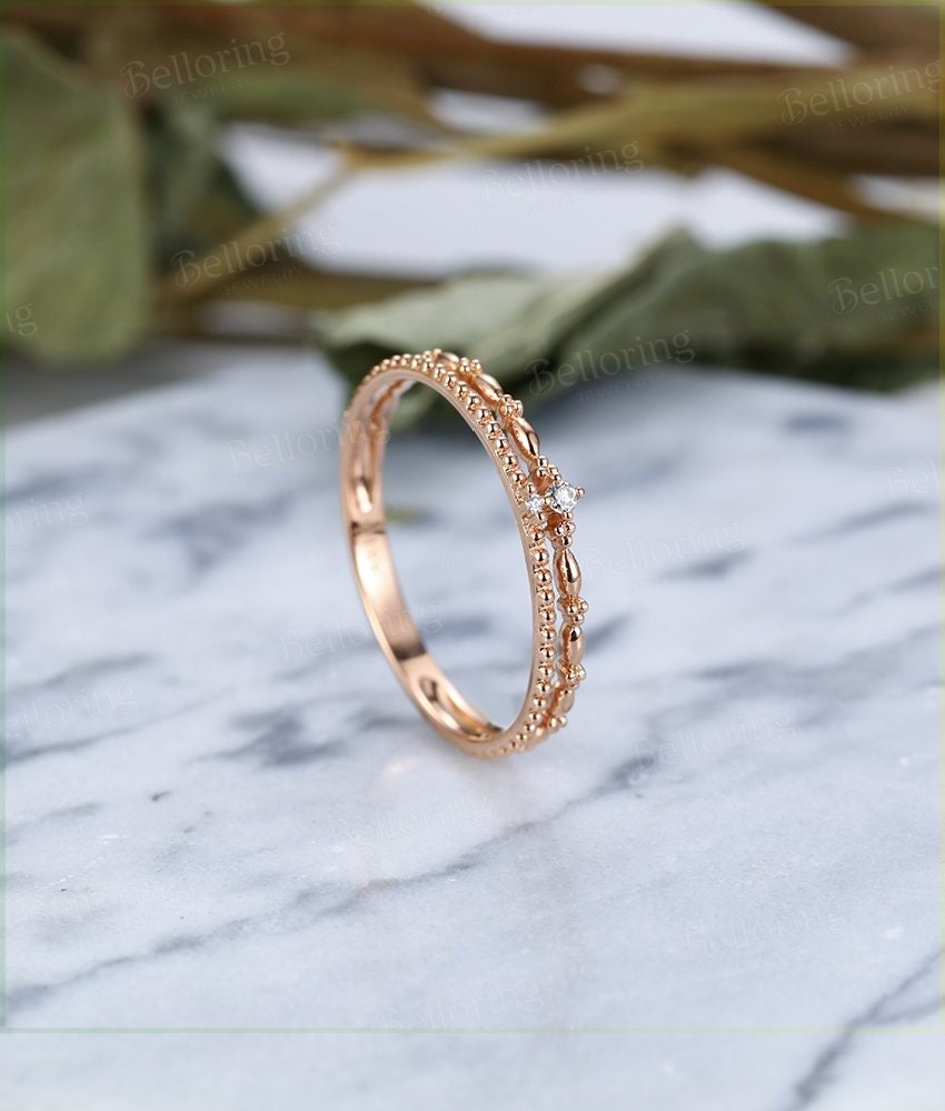 14K Rose Gold Engagement Ring vintage  Antique Halo diamond wedding  Half eternity  Jewelry birthstone Anniversary wedding ring