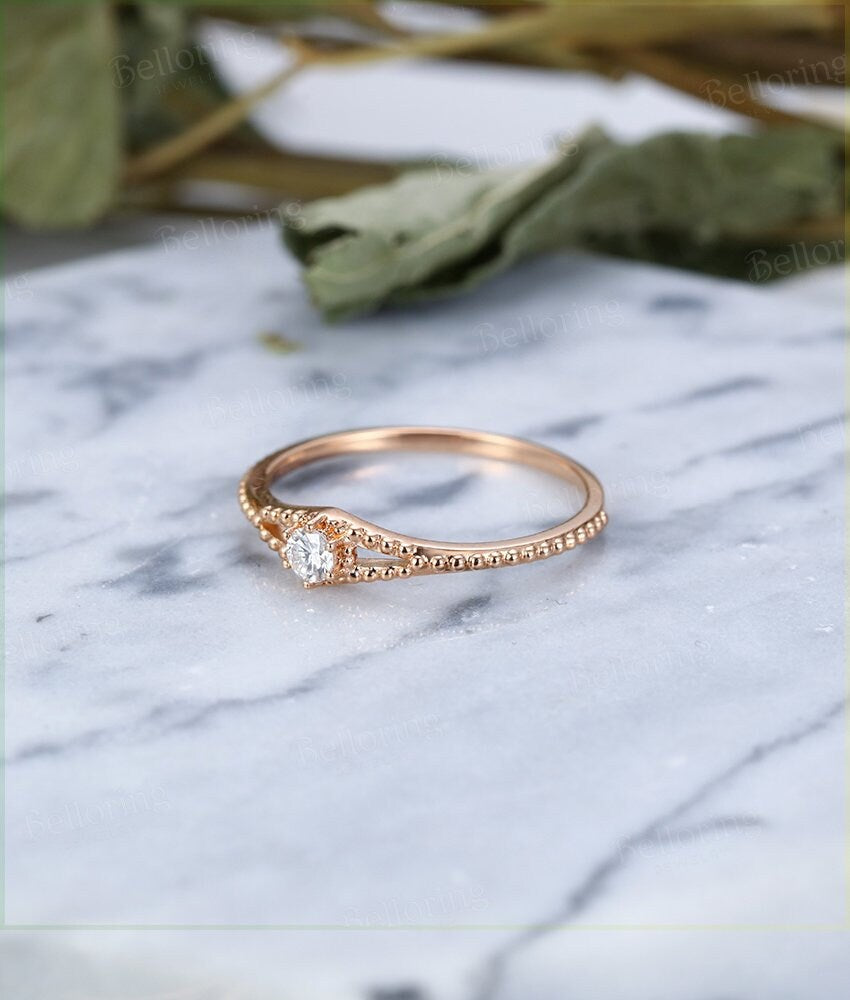 14k  Rose Gold Engagement Ring vintage Art Deco Halo diamond Half eternity wedding antique Bridal  Jewelry Promise  Anniversary wedding ring