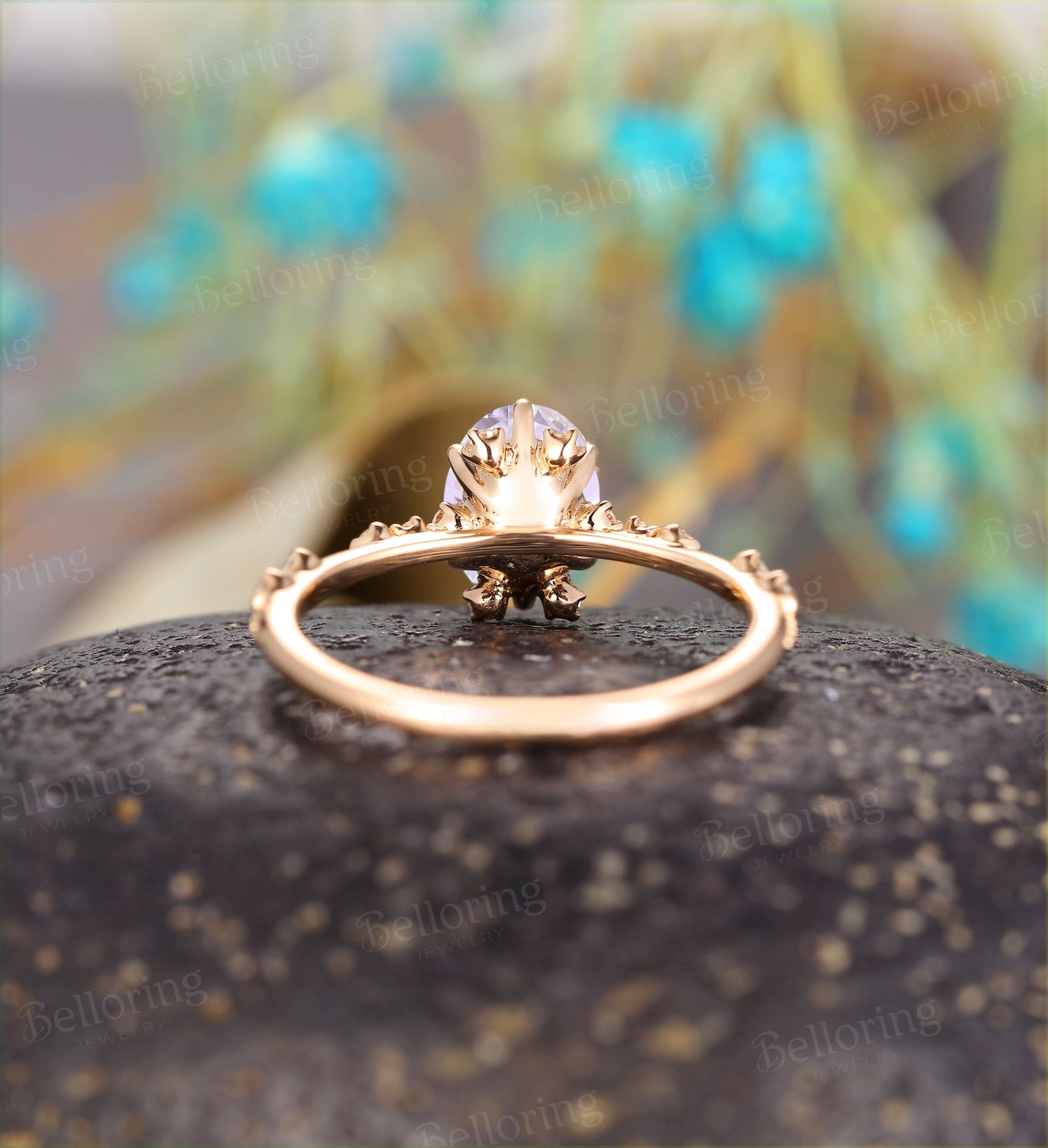 Art deco oval cut moissanite engagement ring Vintage antique rose gold Unique wedding  milgrain promise ring Anniversary ring