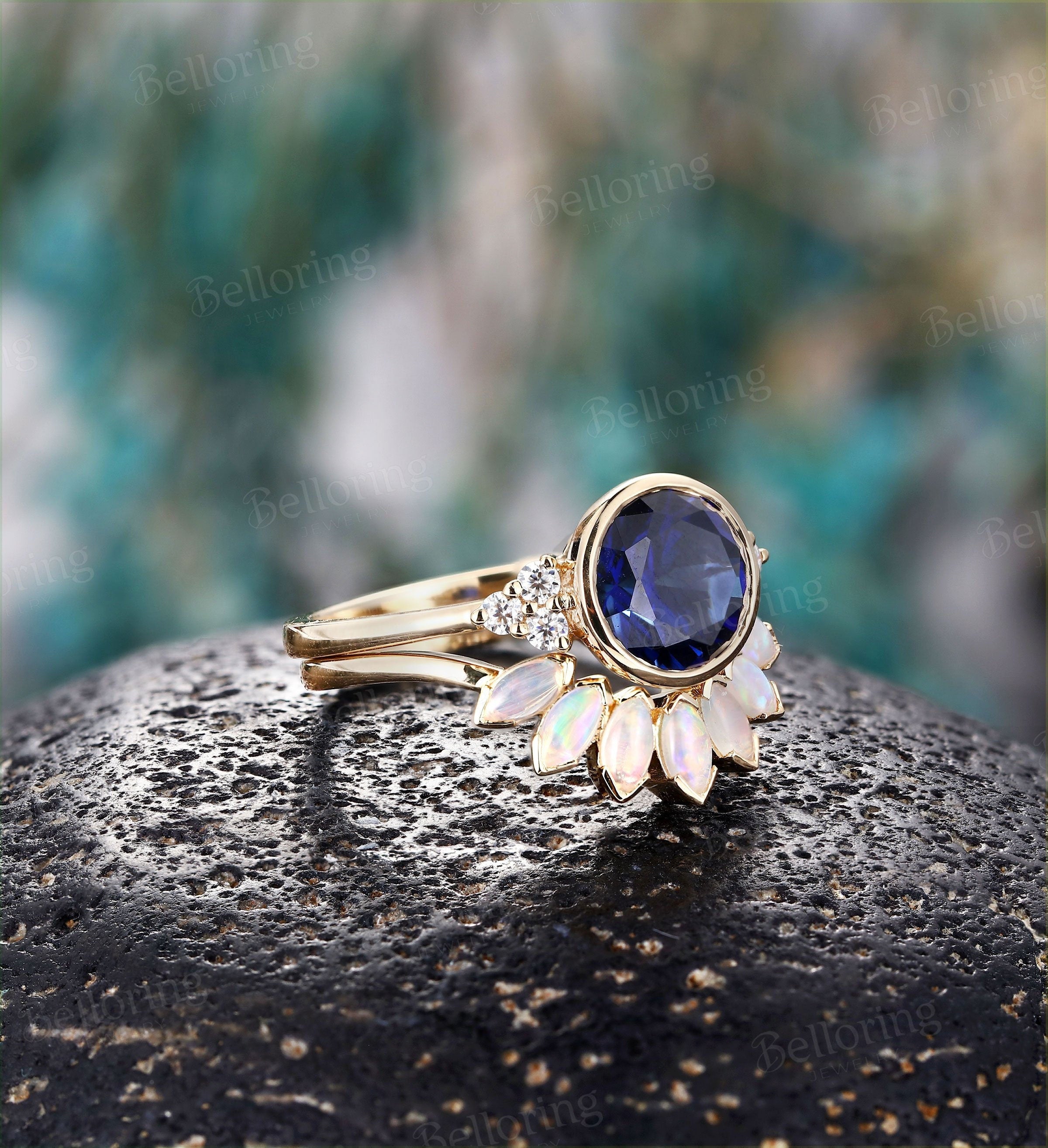 Lab sapphire engagement on sale rings