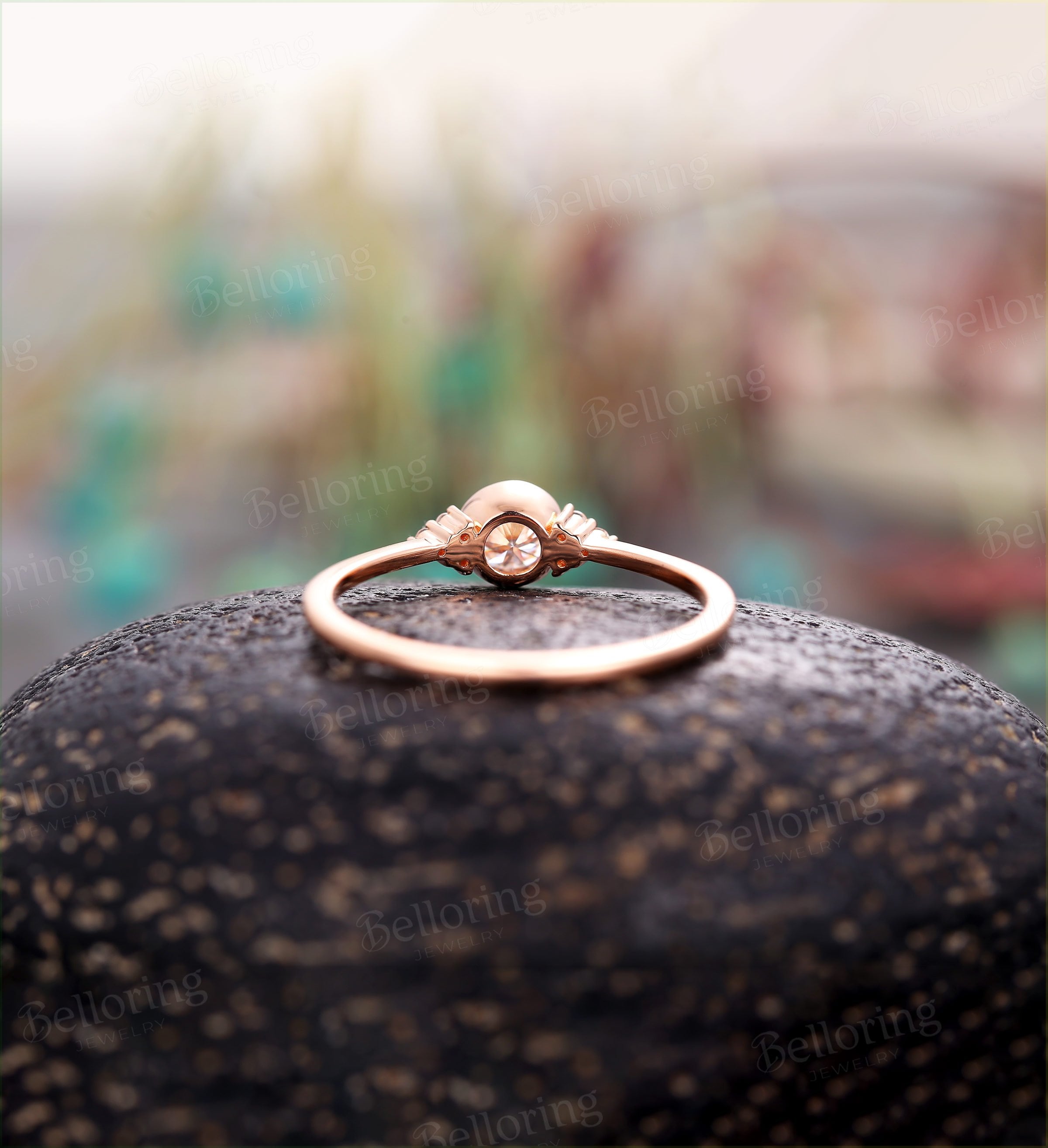 Art deco engagement ring  Vintage moissanite Topaz rose gold Unique Delicate wedding Bridal Jewelry birthstone Anniversary wedding ring