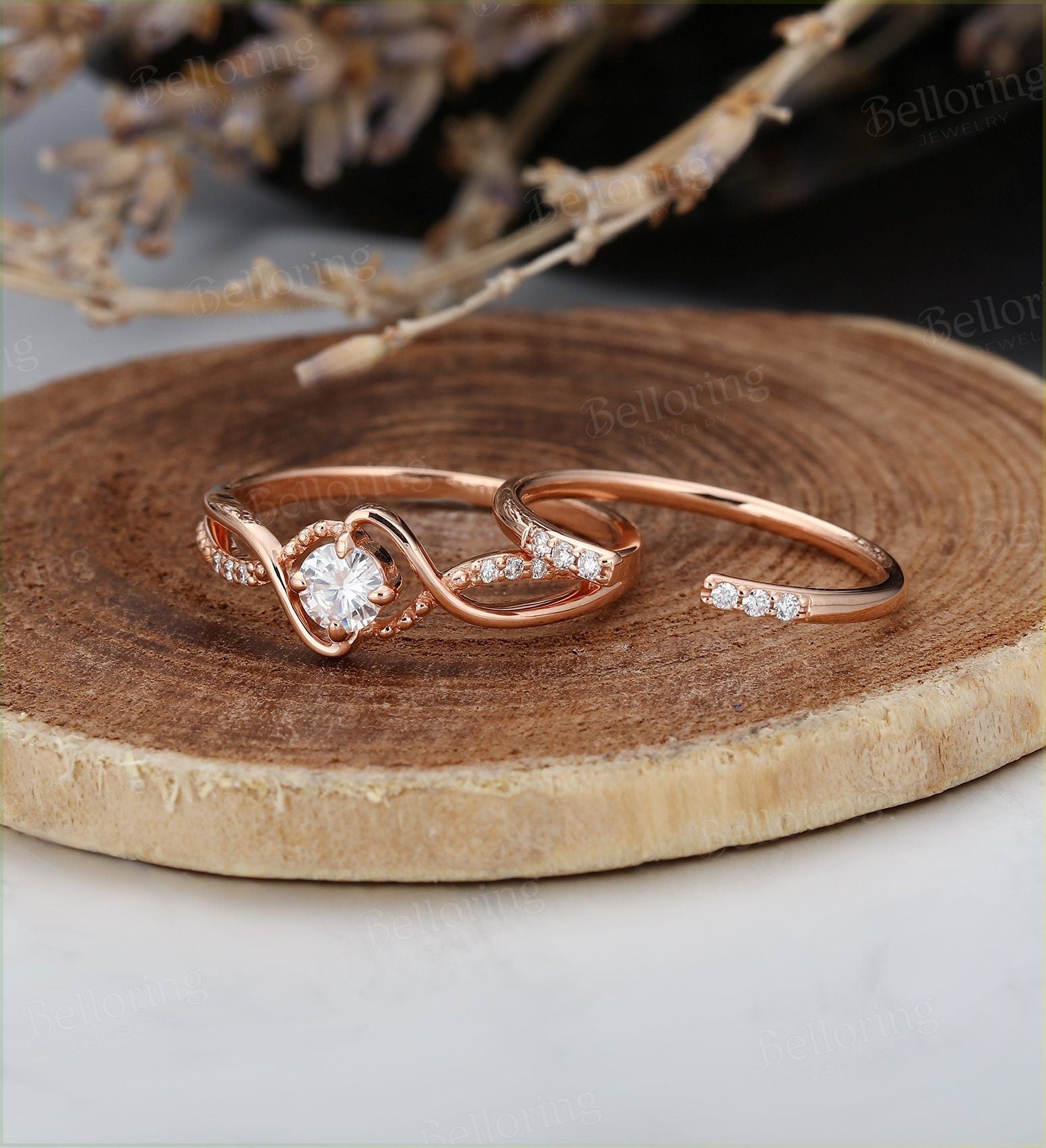 Art deco moissanite engagement ring Vintage antique halo diamond rose gold Unique wedding ring   Jewelry Anniversary wedding ring