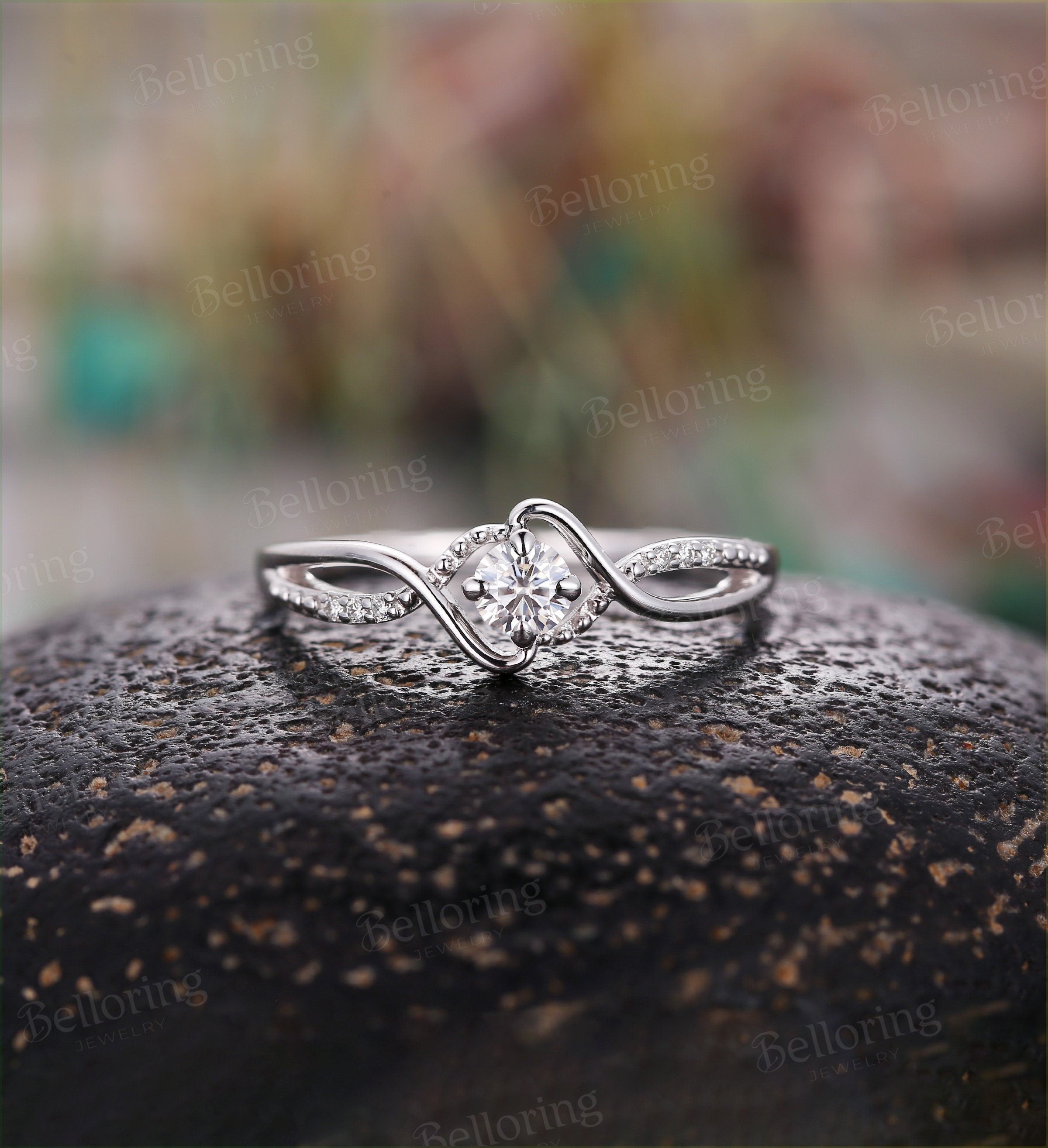 Moissanite engagement ring set Vintage white gold Unique wedding set for  Art deco Jewelry promise Anniversary wedding ring