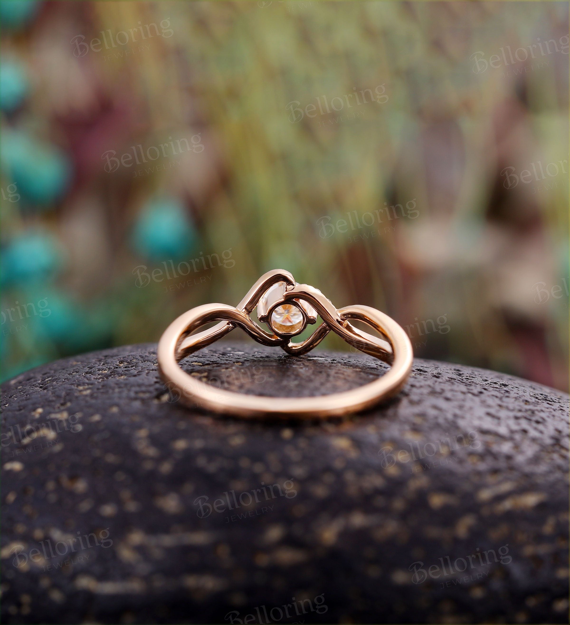 Moissanite engagement ring Vintage art deco diamond rose gold Unique wedding  infinity ring Jewelry birthstone Anniversary wedding ring