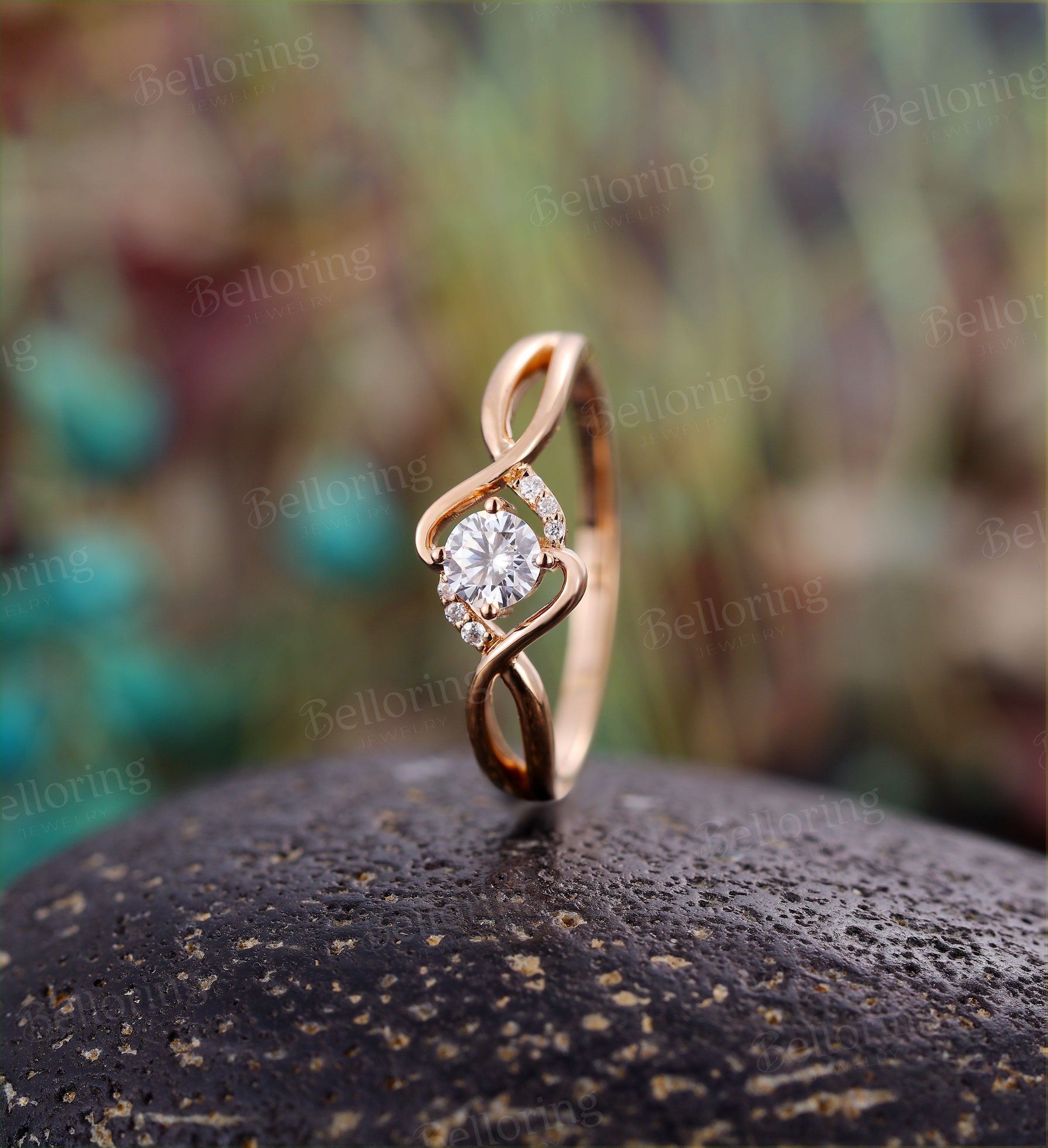 Moissanite engagement ring Vintage art deco diamond rose gold Unique wedding  infinity ring Jewelry birthstone Anniversary wedding ring