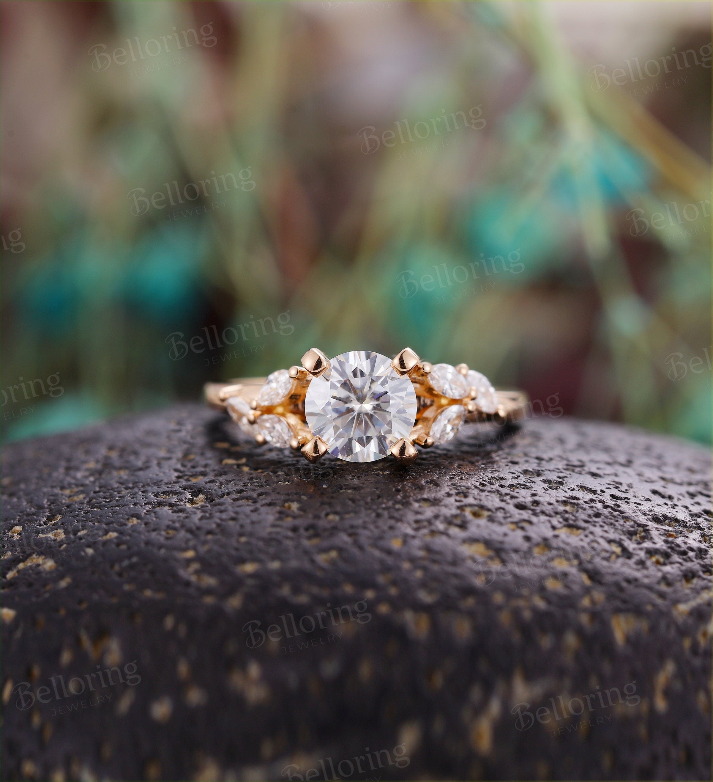 Moissanite engagement ring 14k rose gold marquise cut moissanite prong set  vintage unique Jewelry promise Anniversary wedding ring