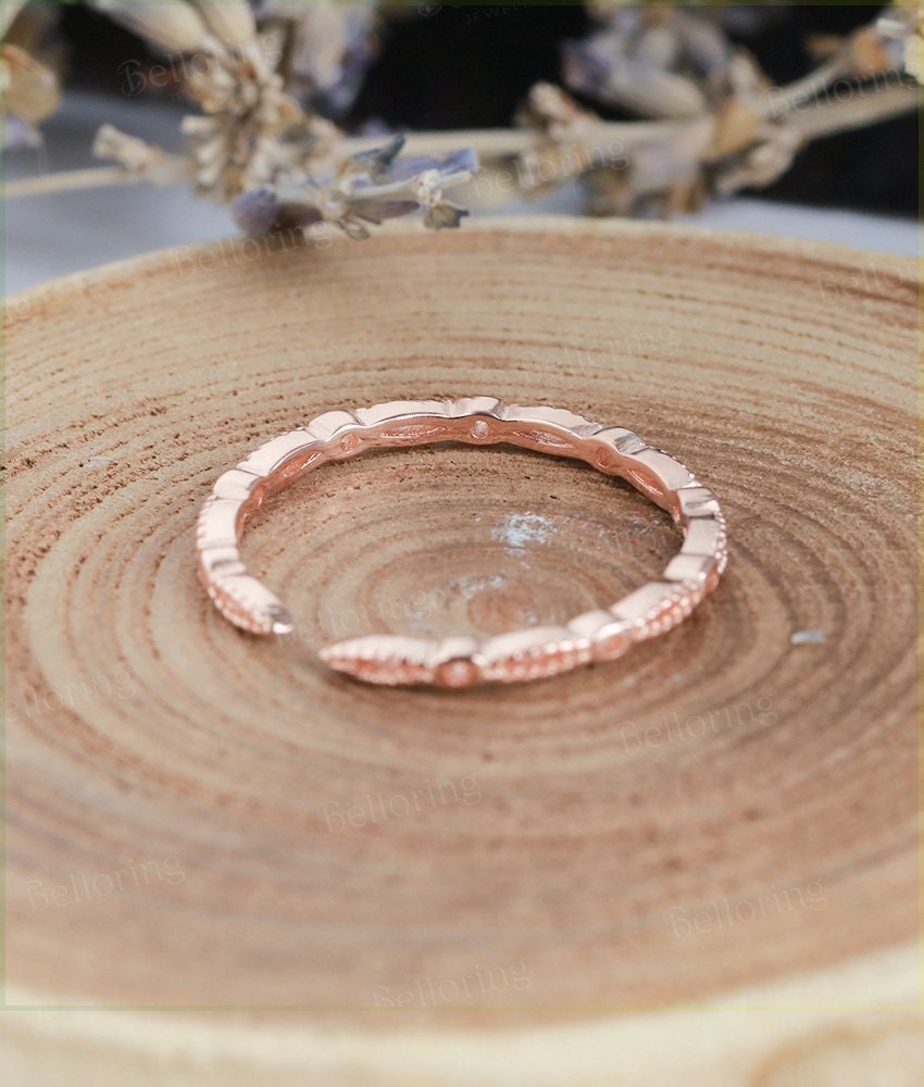 Art deco wedding band vintage ring rose gold   antique bridal set Promise Matching band Anniversary Gifts for