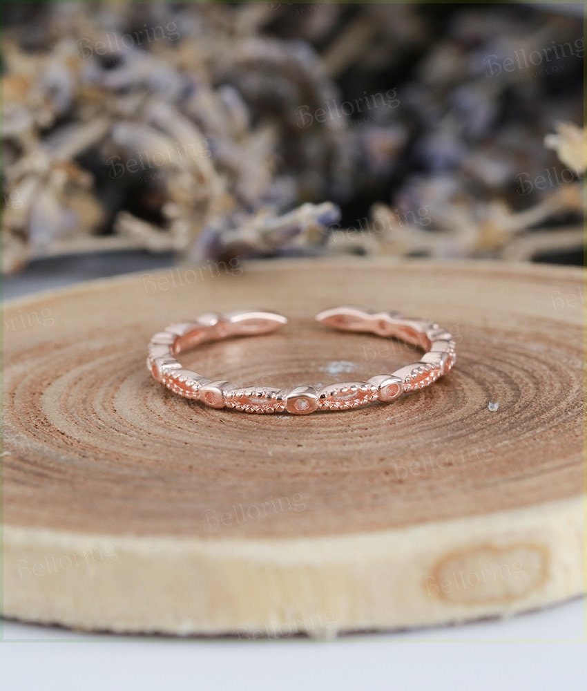 Art deco wedding band vintage ring rose gold   antique bridal set Promise Matching band Anniversary Gifts for