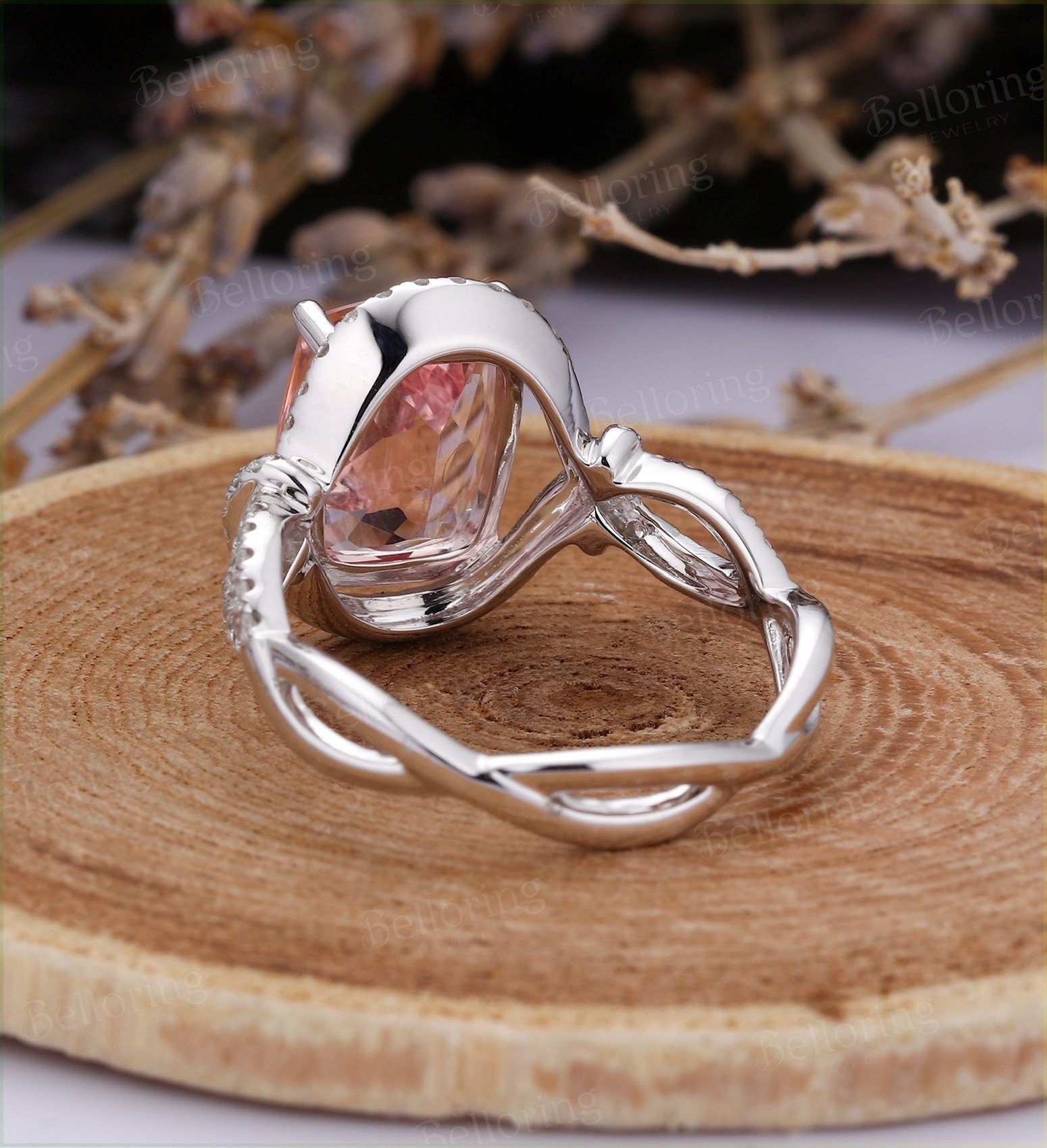 Cushion cut Morganite engagement ring Rose gold art deco vintage rings for  antique twisted band Jewelry Anniversary wedding ring