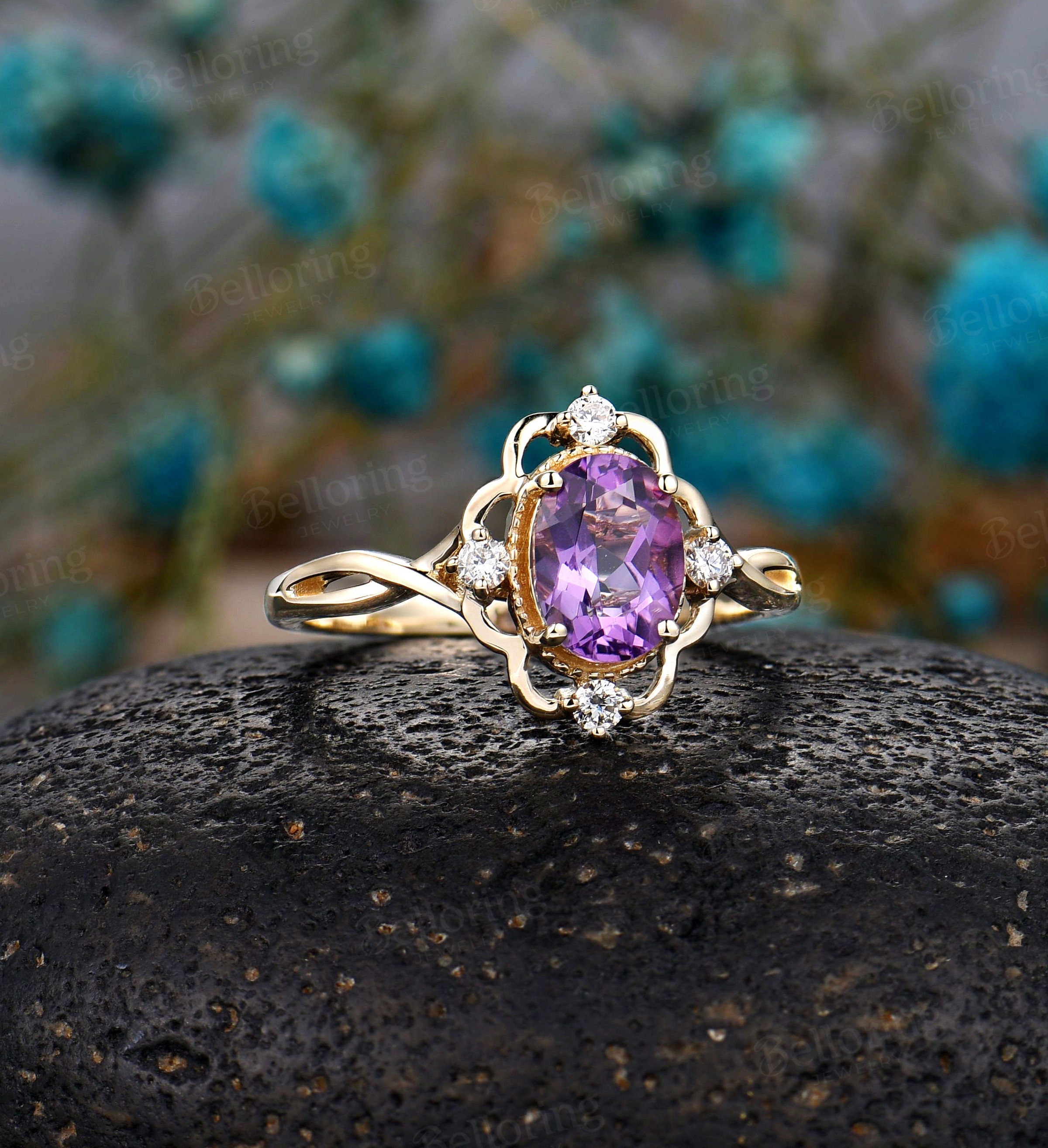 Gold amethyst and diamond ring Clearance