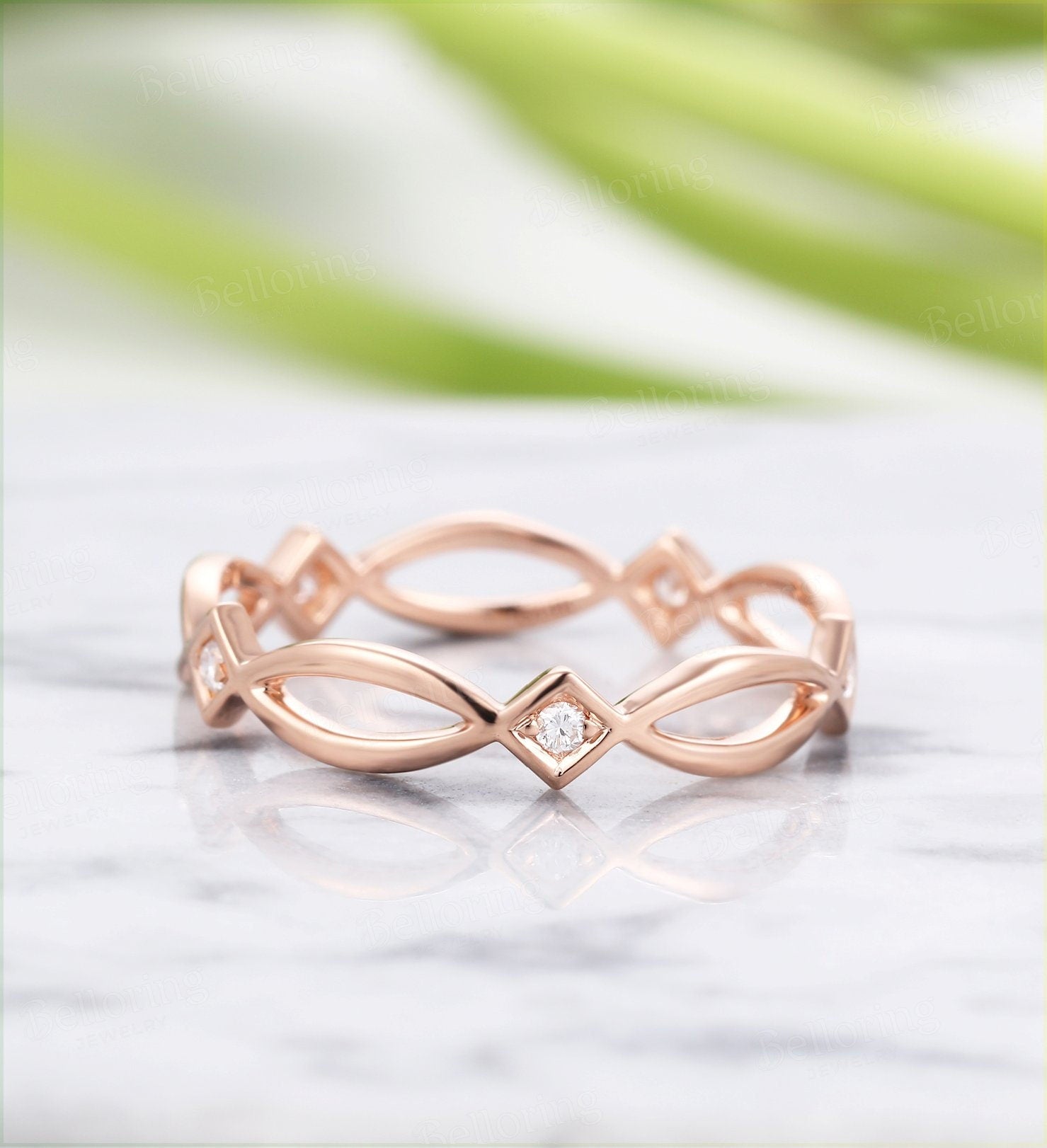 Diamond wedding band for  rose gold solid Unique wedding ring antique Jewelry Anniversary wedding ring celtic dainty stacking band