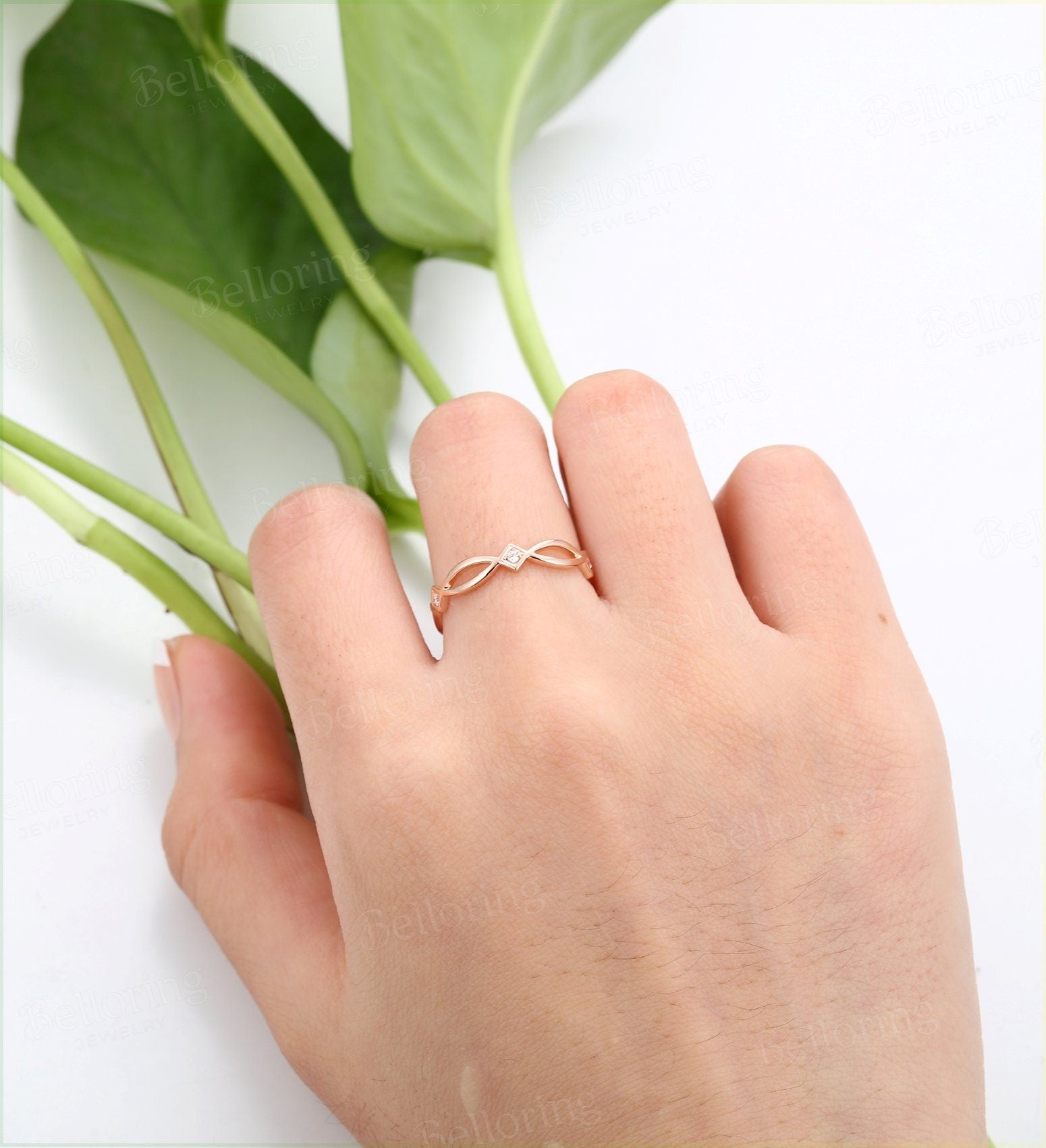 Diamond wedding band for  rose gold solid Unique wedding ring antique Jewelry Anniversary wedding ring celtic dainty stacking band