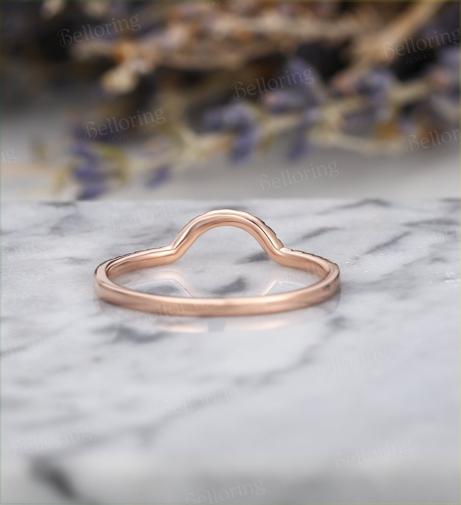 Diamond Curved wedding band  dainty rose gold ring Vintage micro pave Jewelry Antique Solid Matching Anniversary Gift for her