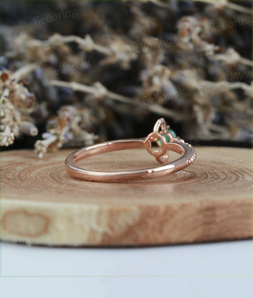 Emerald Engagement Ring rose Gold vintage round cut Art Deco Antique  diamond wedding ring   Promise Anniversary wedding ring